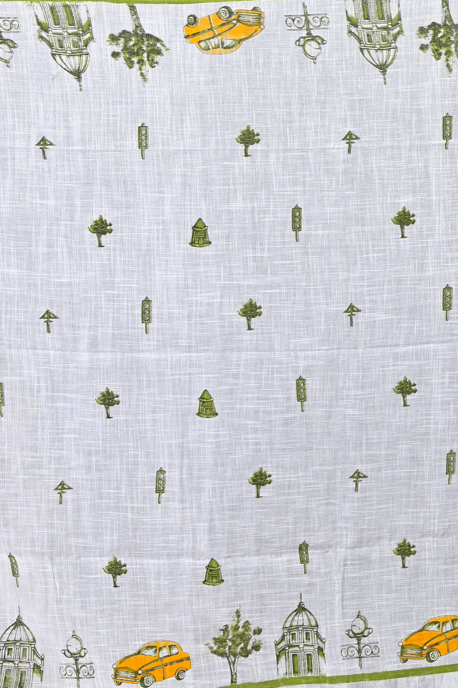 DipDiya Pure Cotton White Green Soher Heritage of Bengal Printed Handloom Sarees