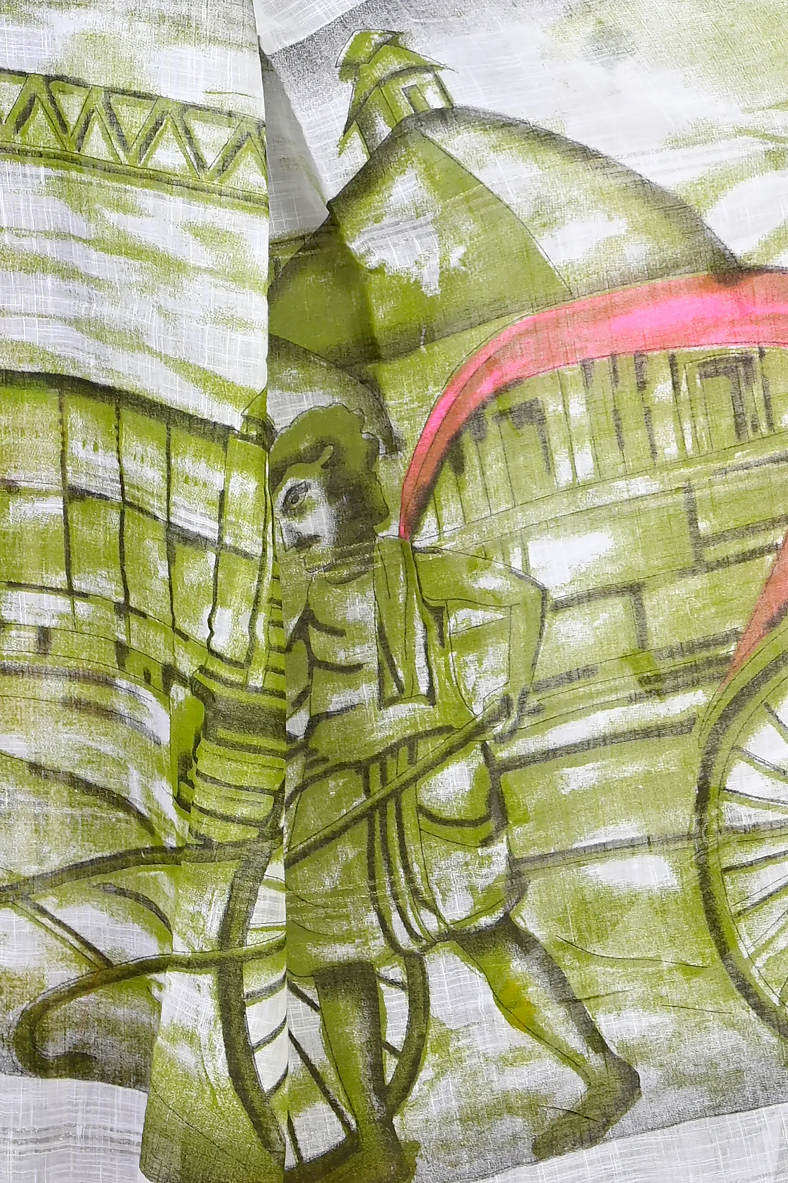 DipDiya Pure Cotton White Green Soher Heritage of Bengal Printed Handloom Sarees