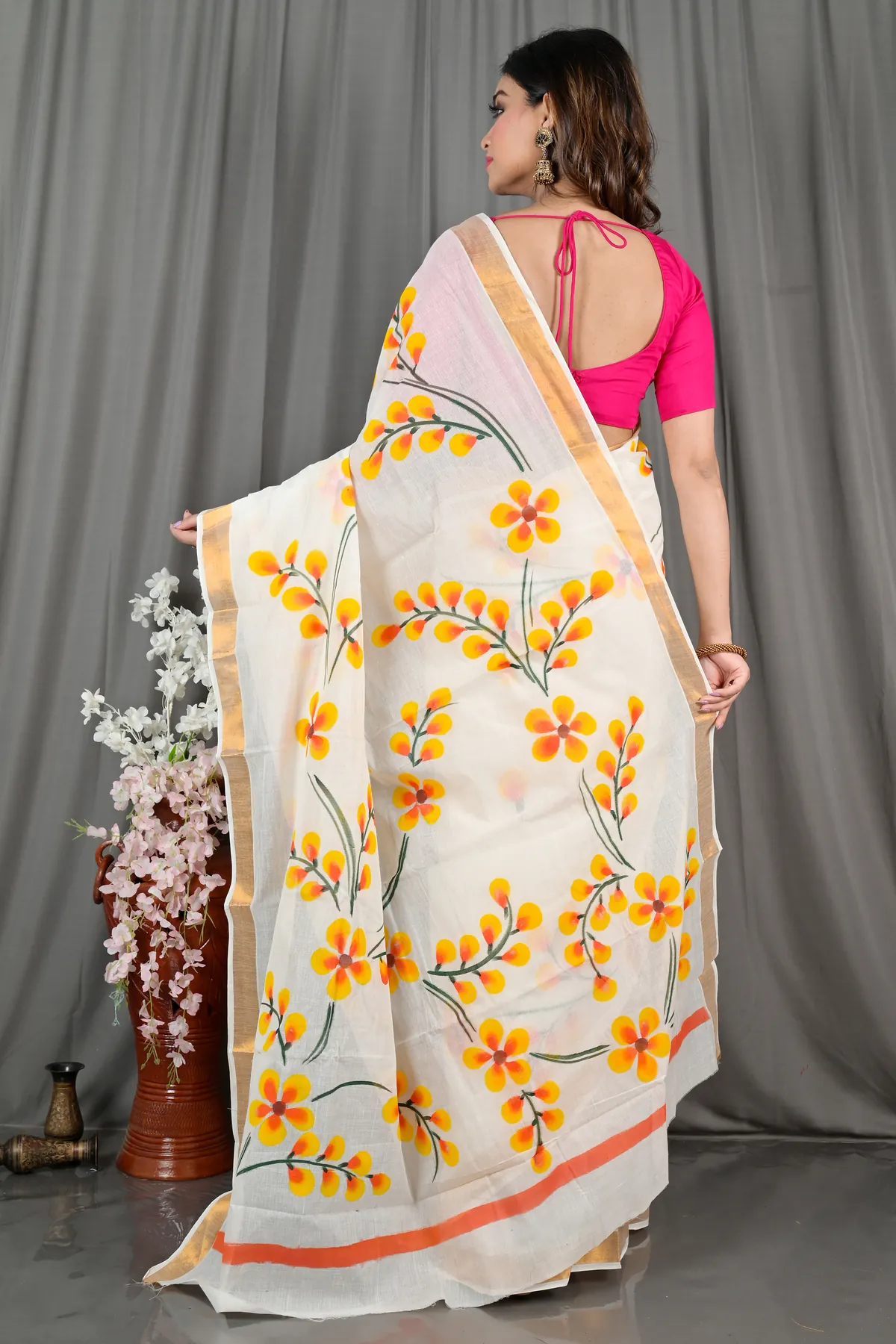 DipDiya Pure Cotton White Hataka Effortless Traditions Hand Painted Sarees