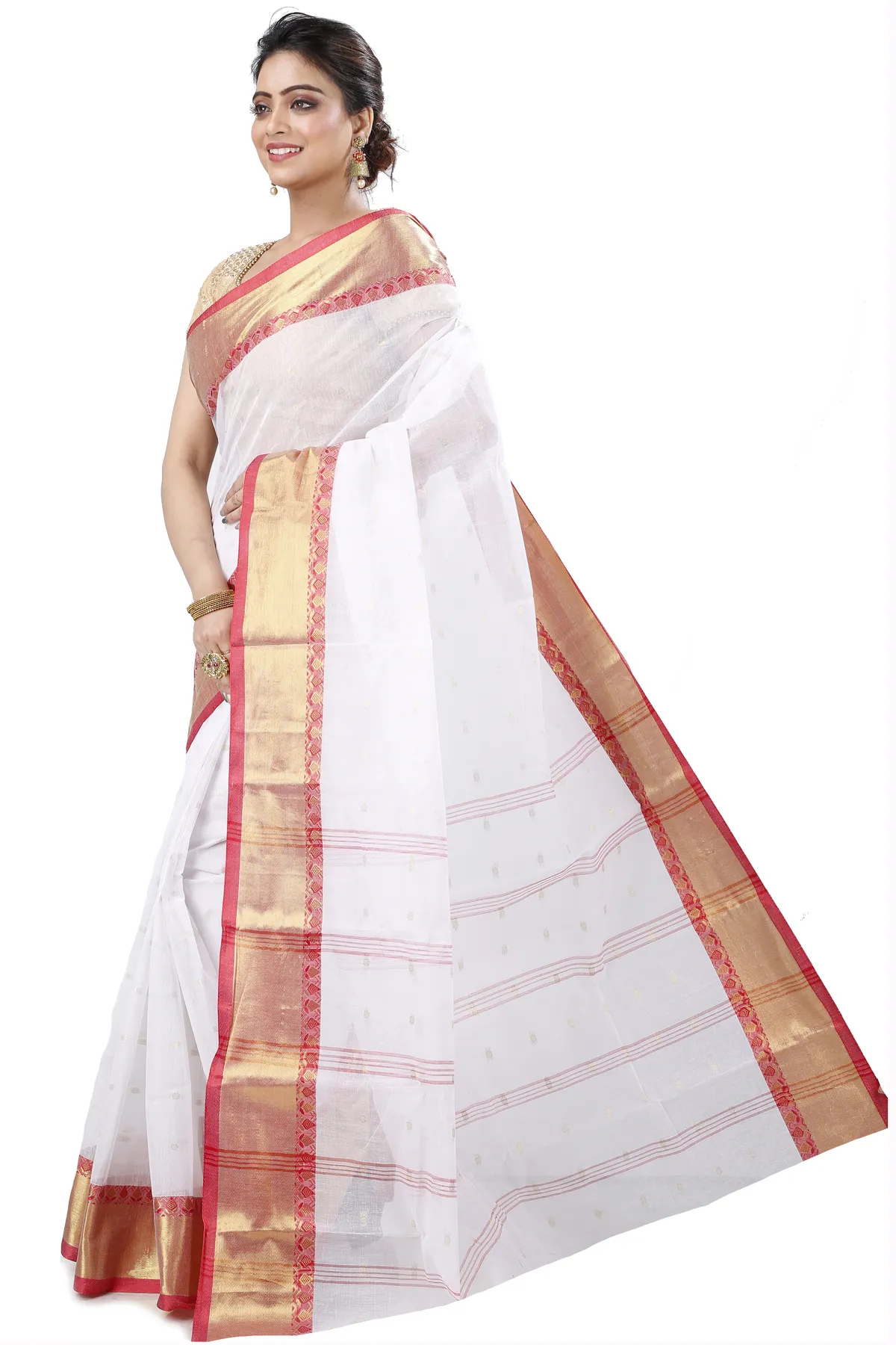 DipDiya Pure Cotton White JoriPar Artisan Woven Tant Sarees