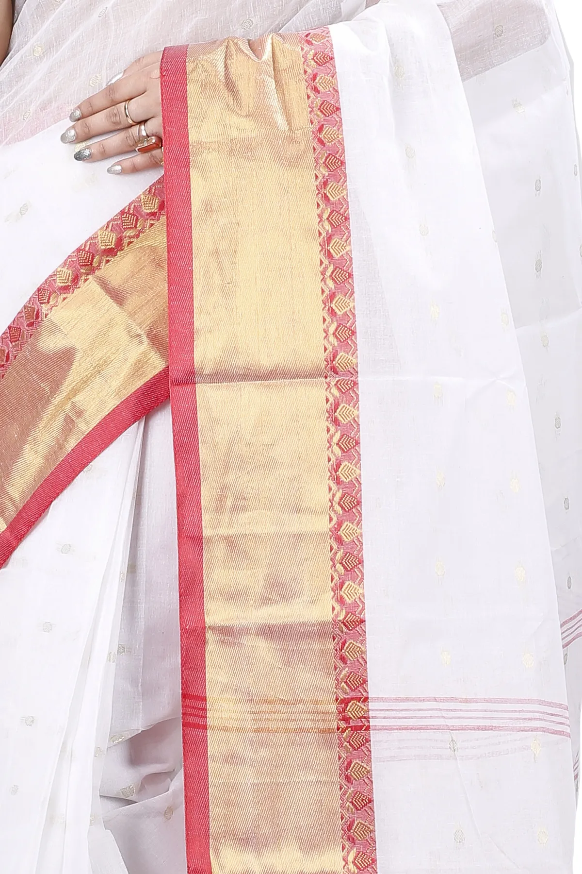 DipDiya Pure Cotton White JoriPar Artisan Woven Tant Sarees