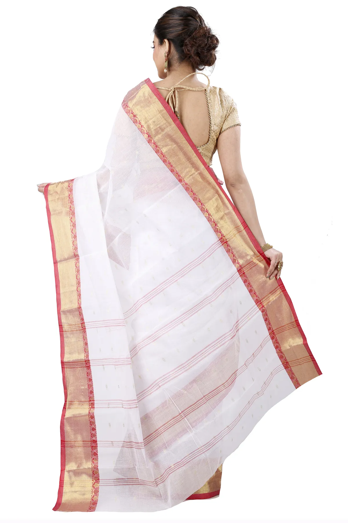 DipDiya Pure Cotton White JoriPar Artisan Woven Tant Sarees
