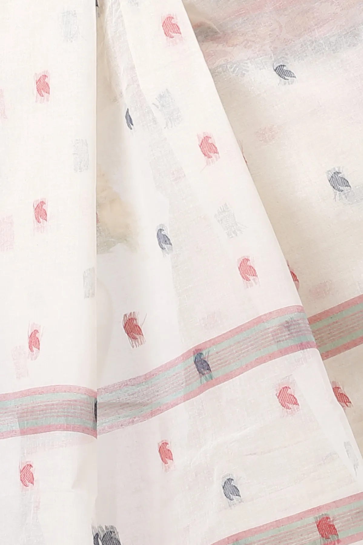 DipDiya Pure Cotton White Leron Threads of Tradition Tant Sarees