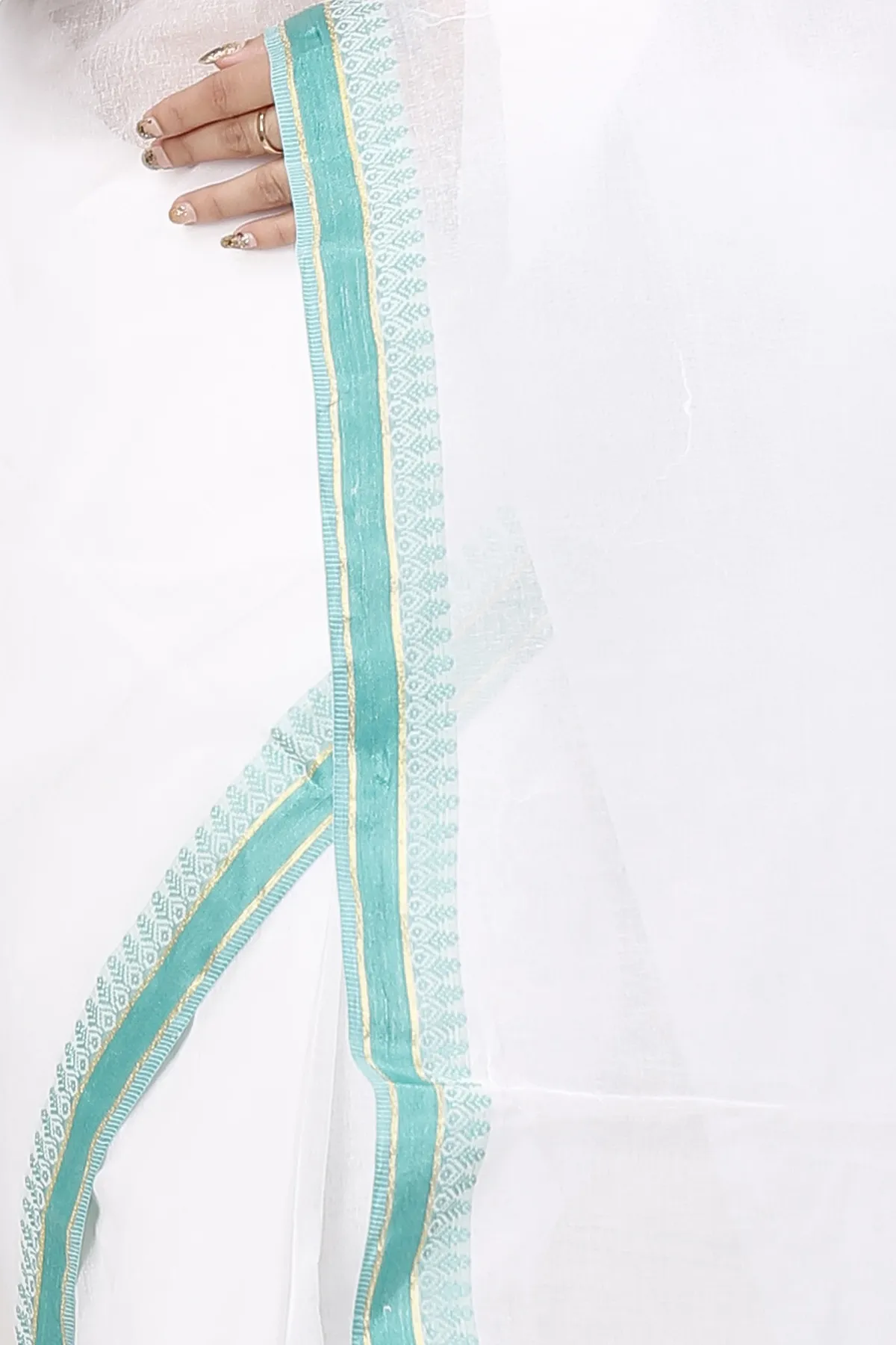 DipDiya Pure Cotton White Light Green Subra Traditional Elegance Tant Sarees