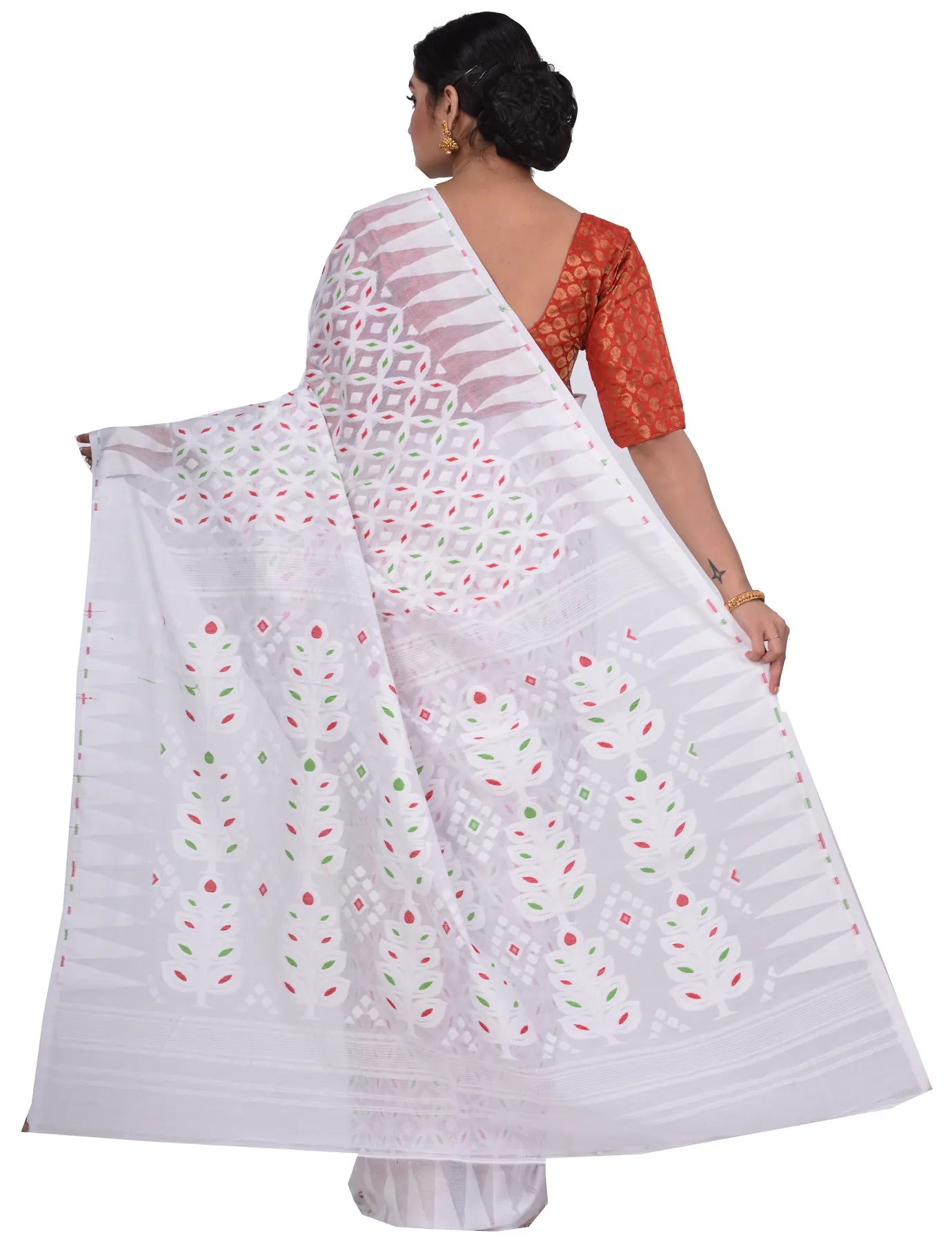 DipDiya Pure Cotton White Minakari Jmdni Woven by Hand Jamdani Sarees