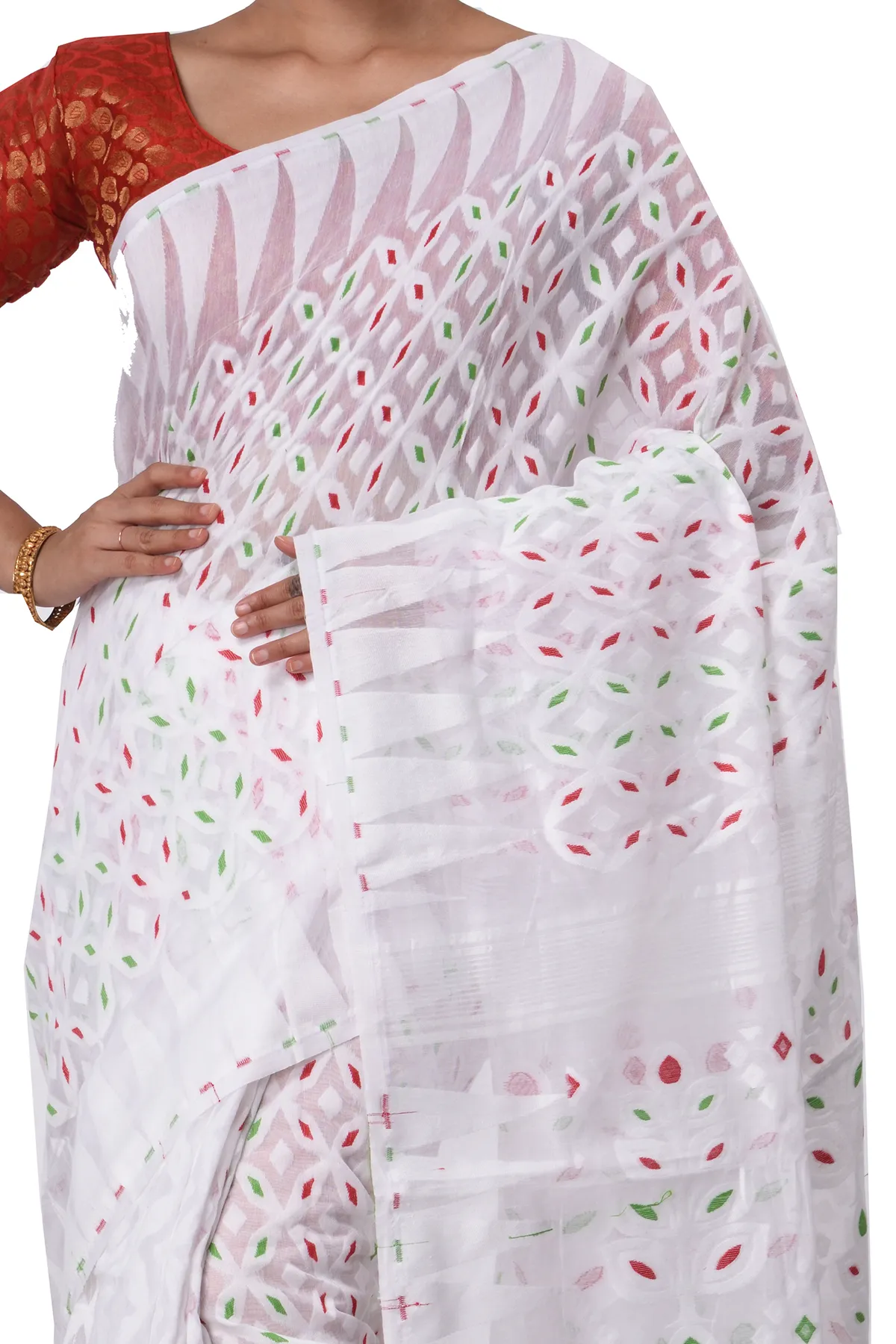 DipDiya Pure Cotton White Minakari Jmdni Woven by Hand Jamdani Sarees