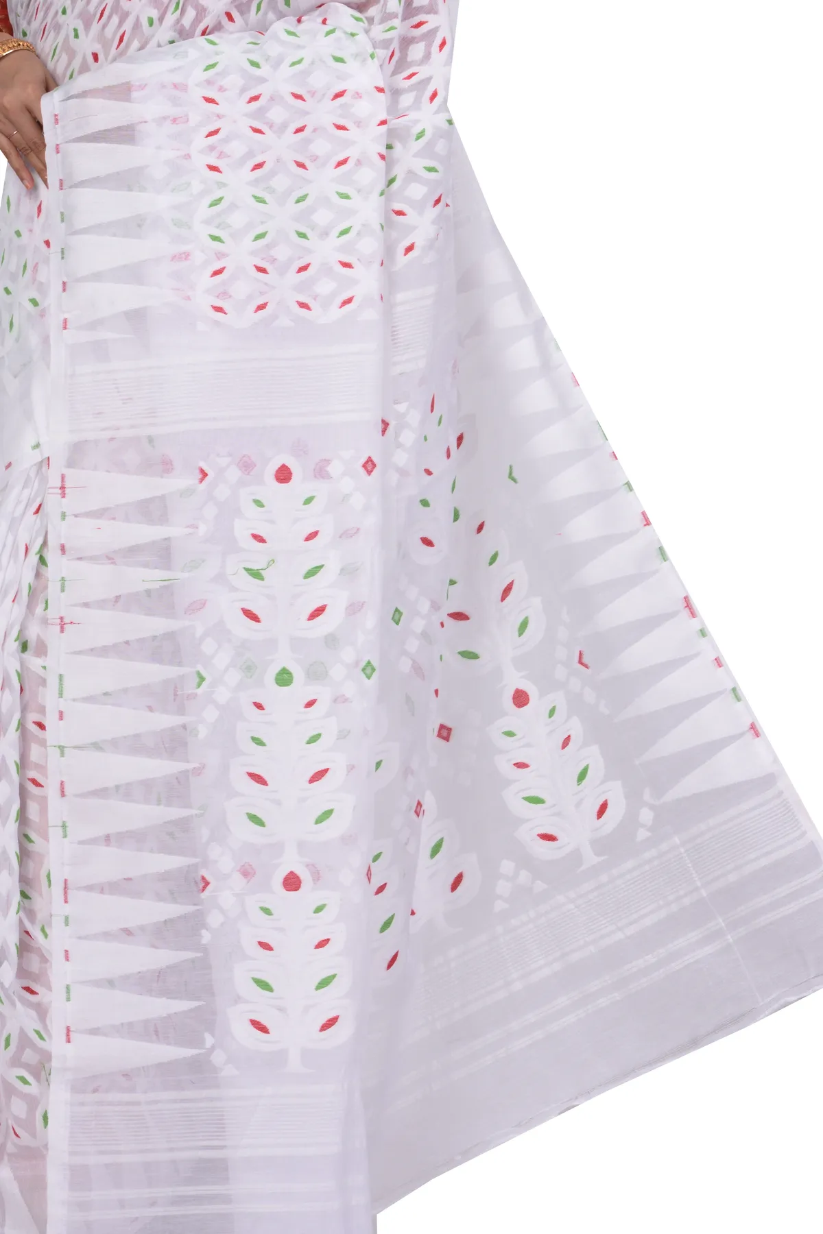 DipDiya Pure Cotton White Minakari Jmdni Woven by Hand Jamdani Sarees