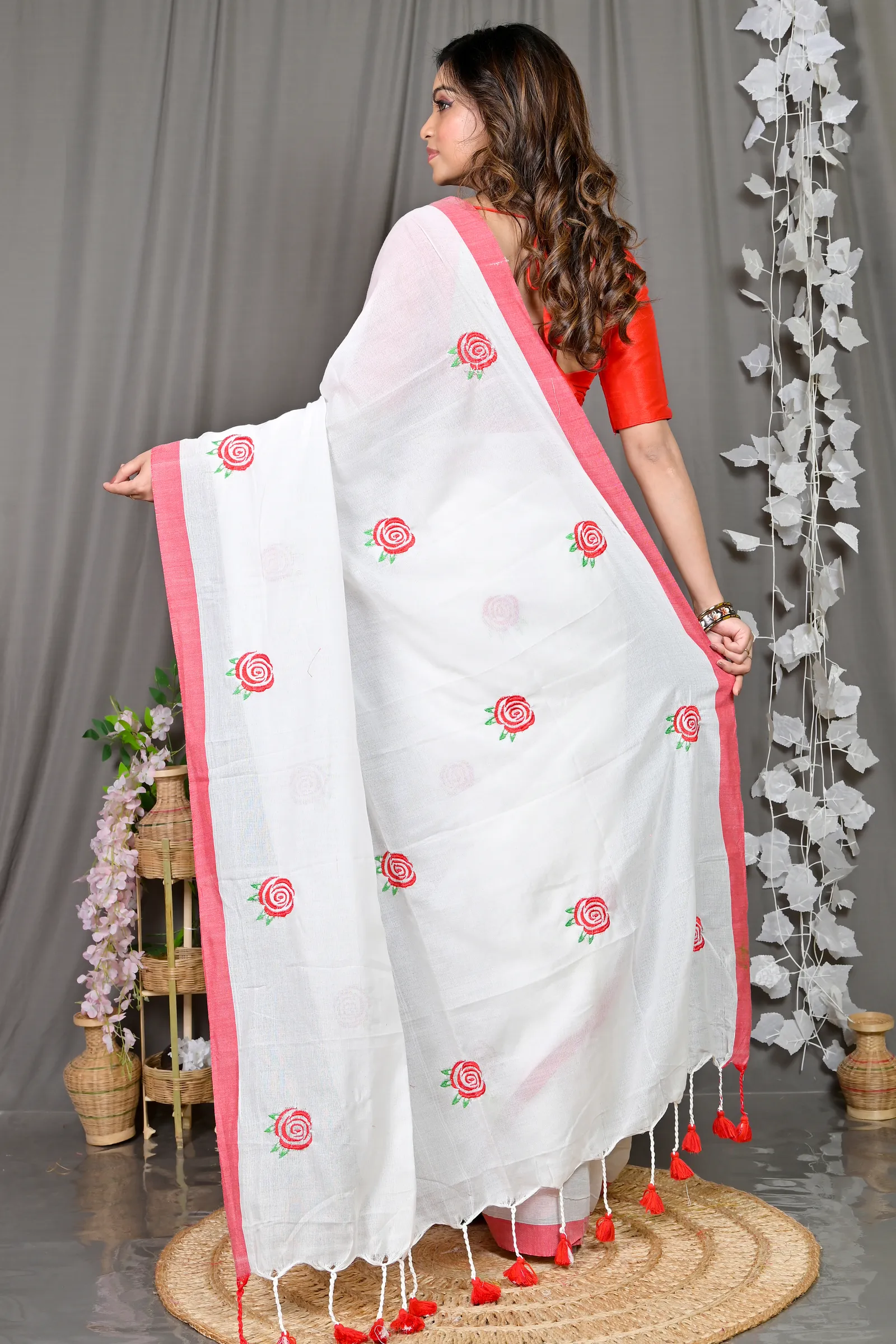 DipDiya Pure Cotton White Parag A Legacy Woven Embroidery Handloom sarees
