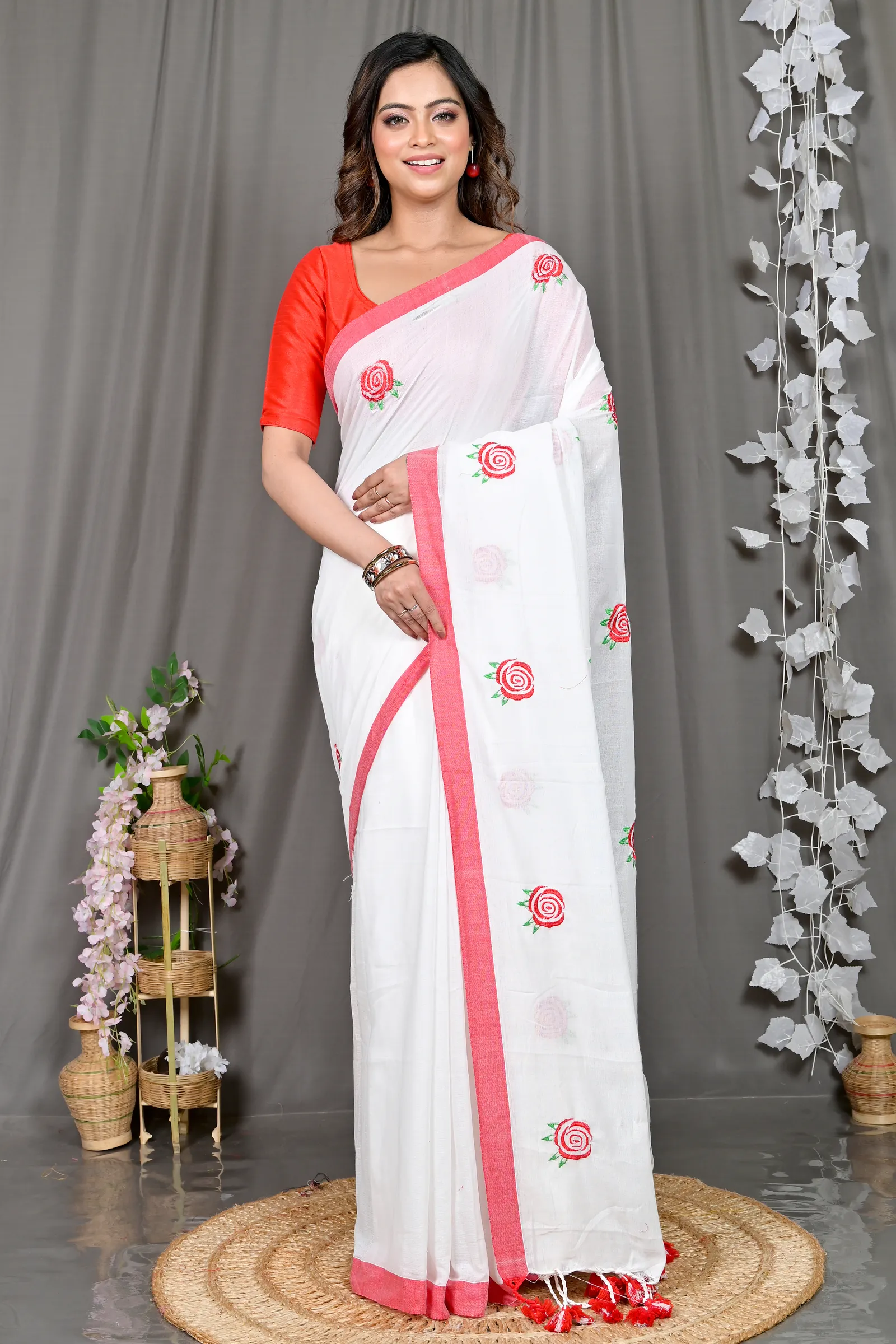 DipDiya Pure Cotton White Parag A Legacy Woven Embroidery Handloom sarees