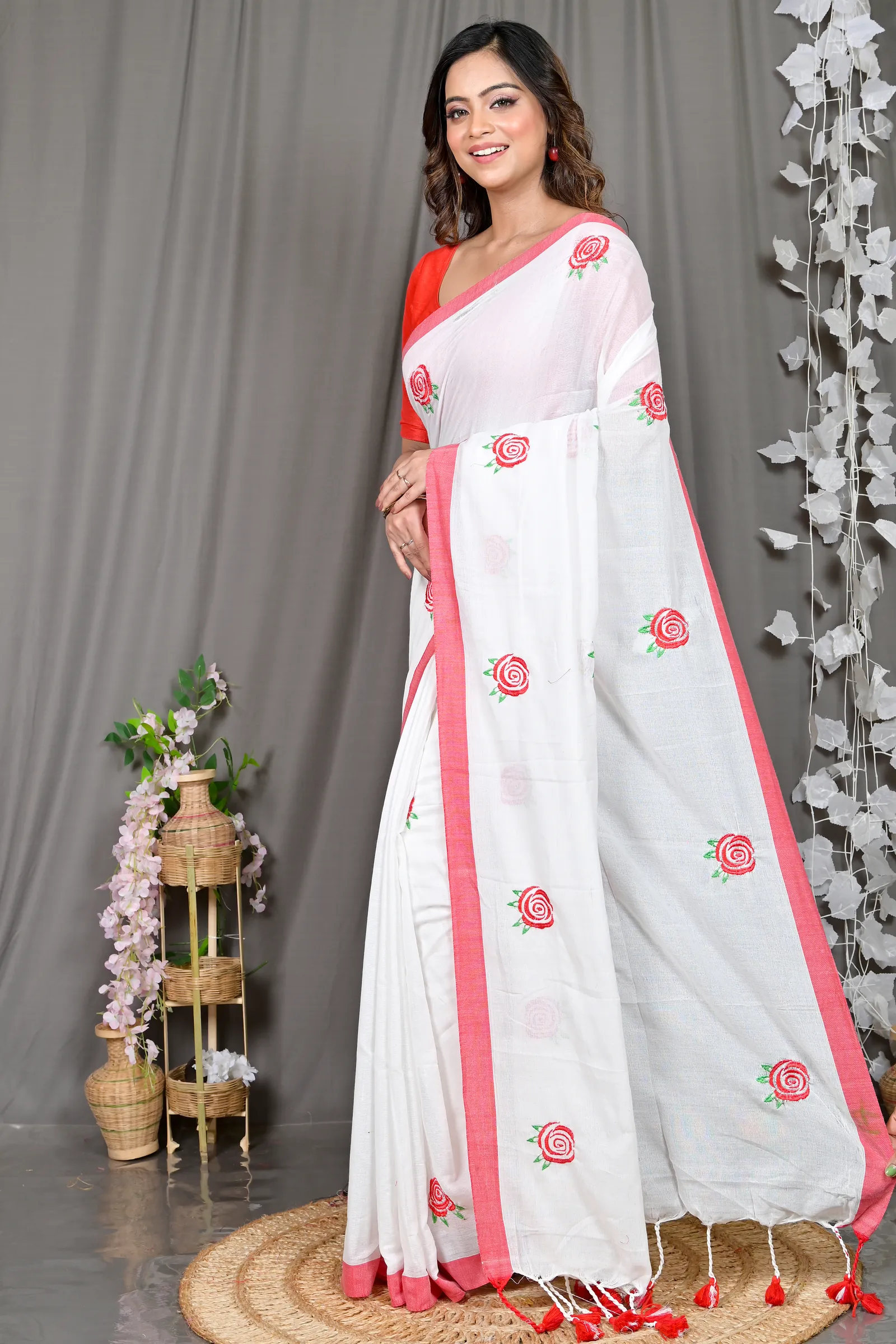 DipDiya Pure Cotton White Parag A Legacy Woven Embroidery Handloom sarees