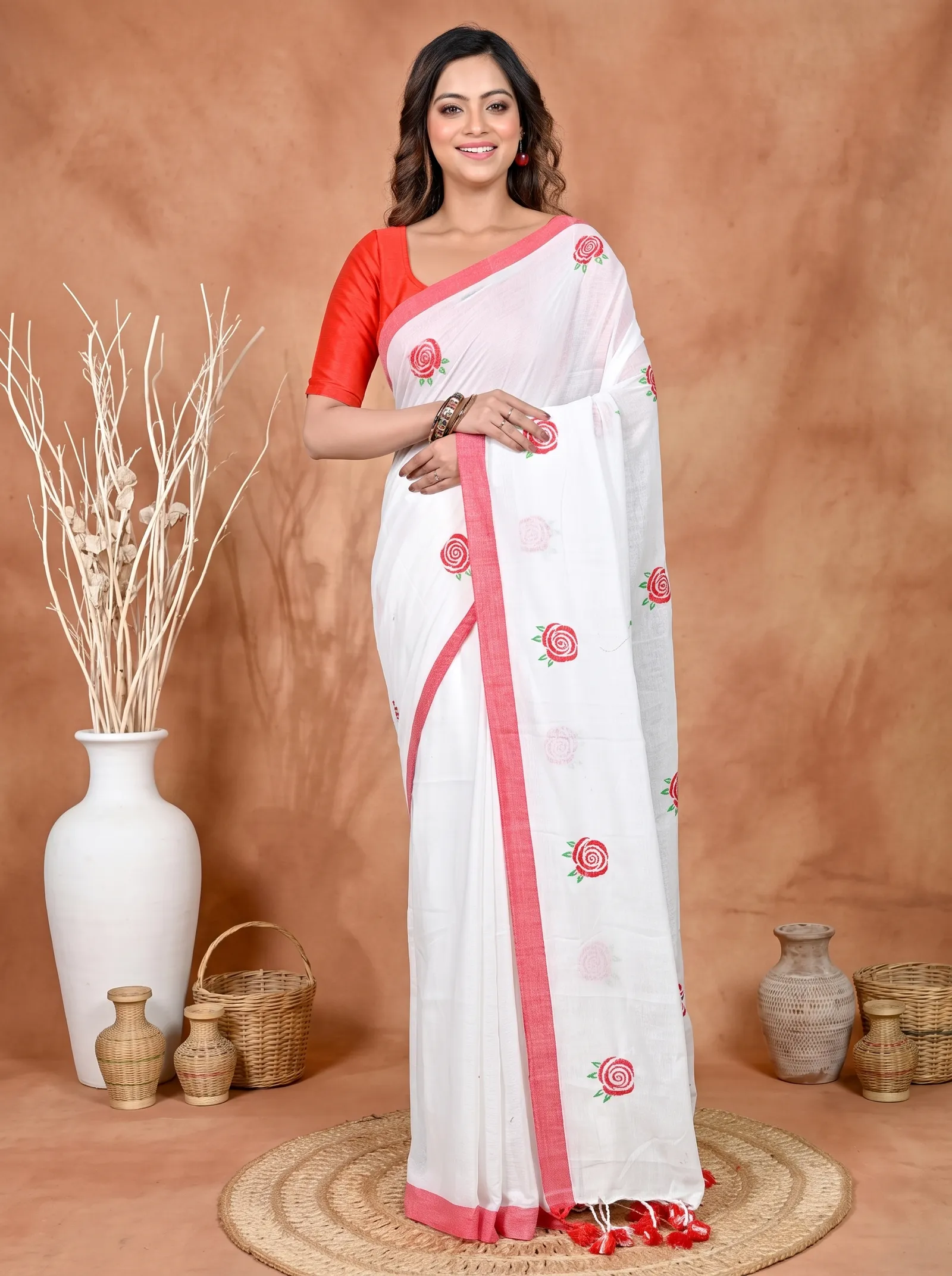 DipDiya Pure Cotton White Parag A Legacy Woven Embroidery Handloom sarees