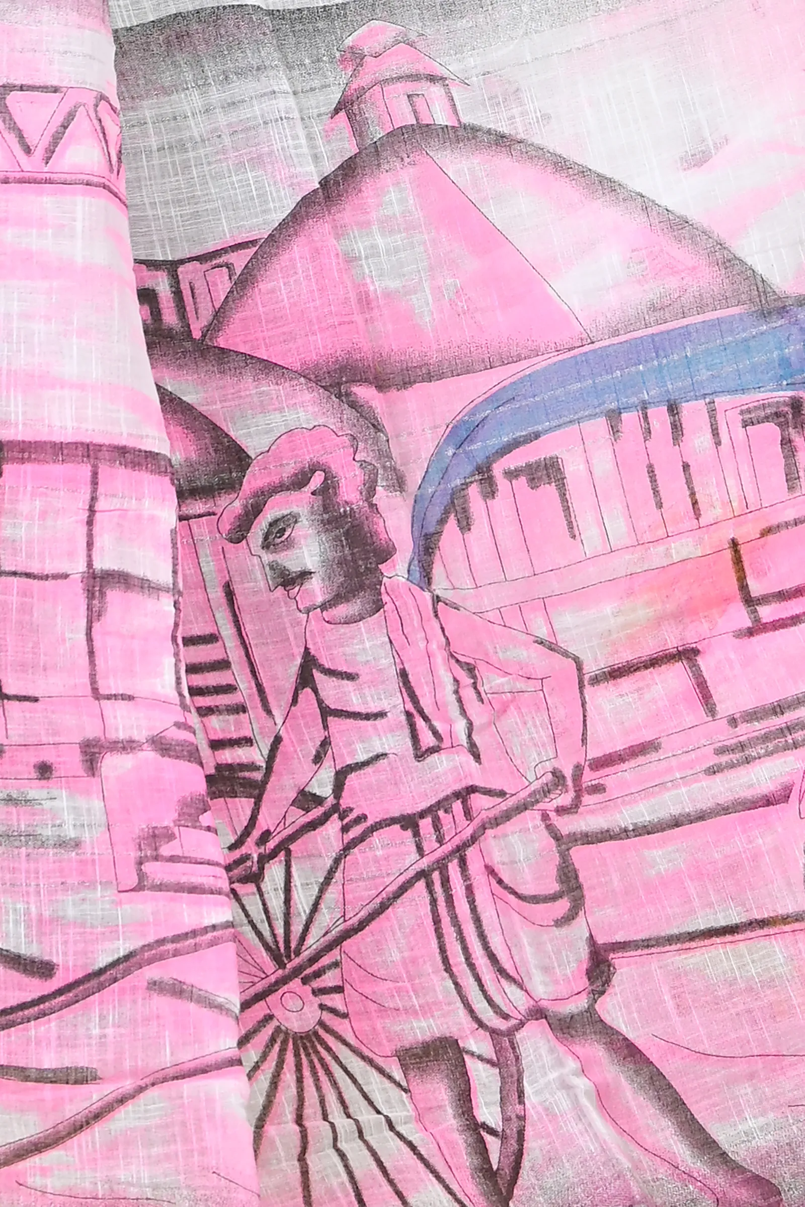 DipDiya Pure Cotton White Pink Soher Heritage Elegance Printed Handloom Sarees