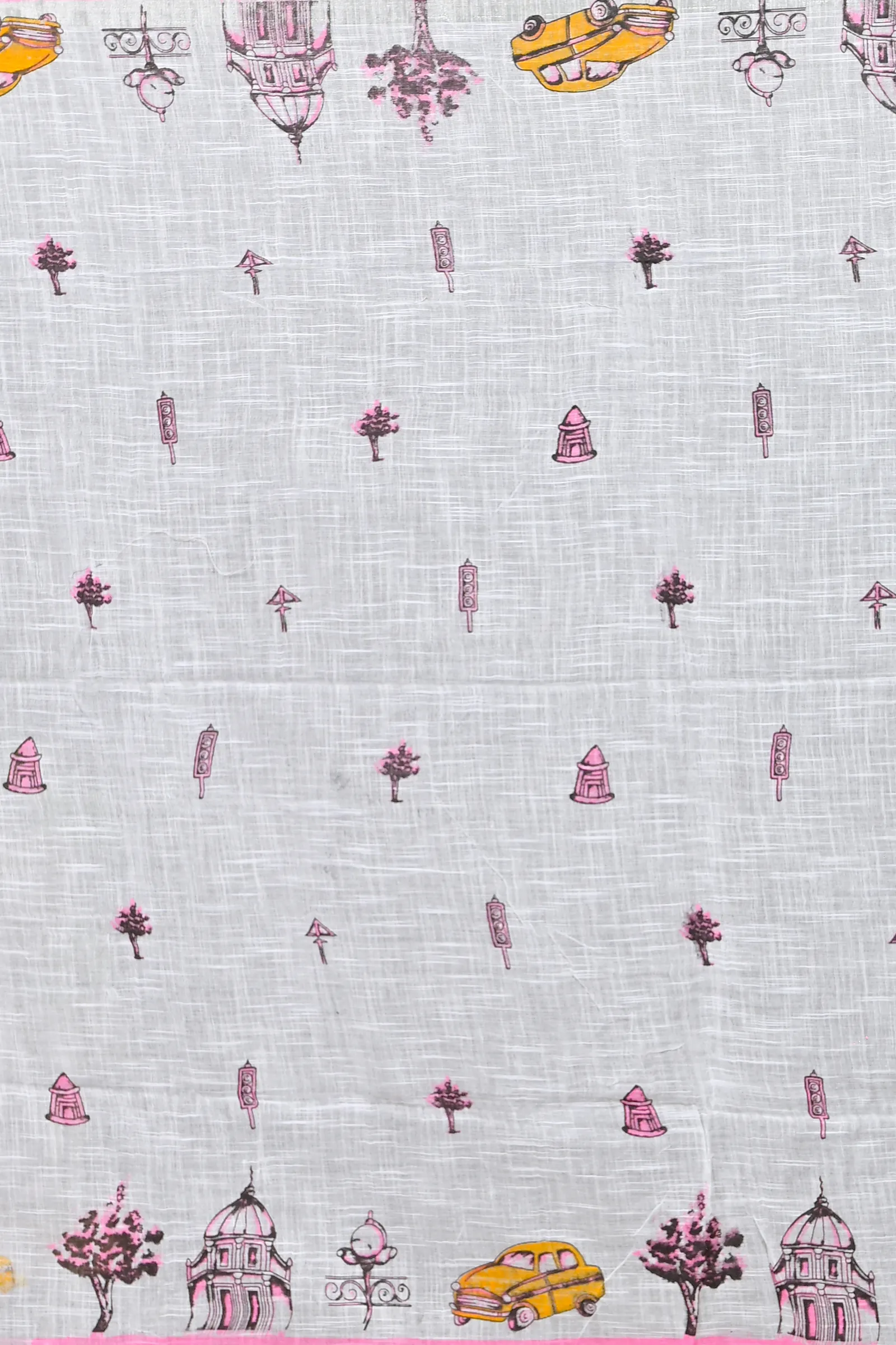 DipDiya Pure Cotton White Pink Soher Heritage Elegance Printed Handloom Sarees