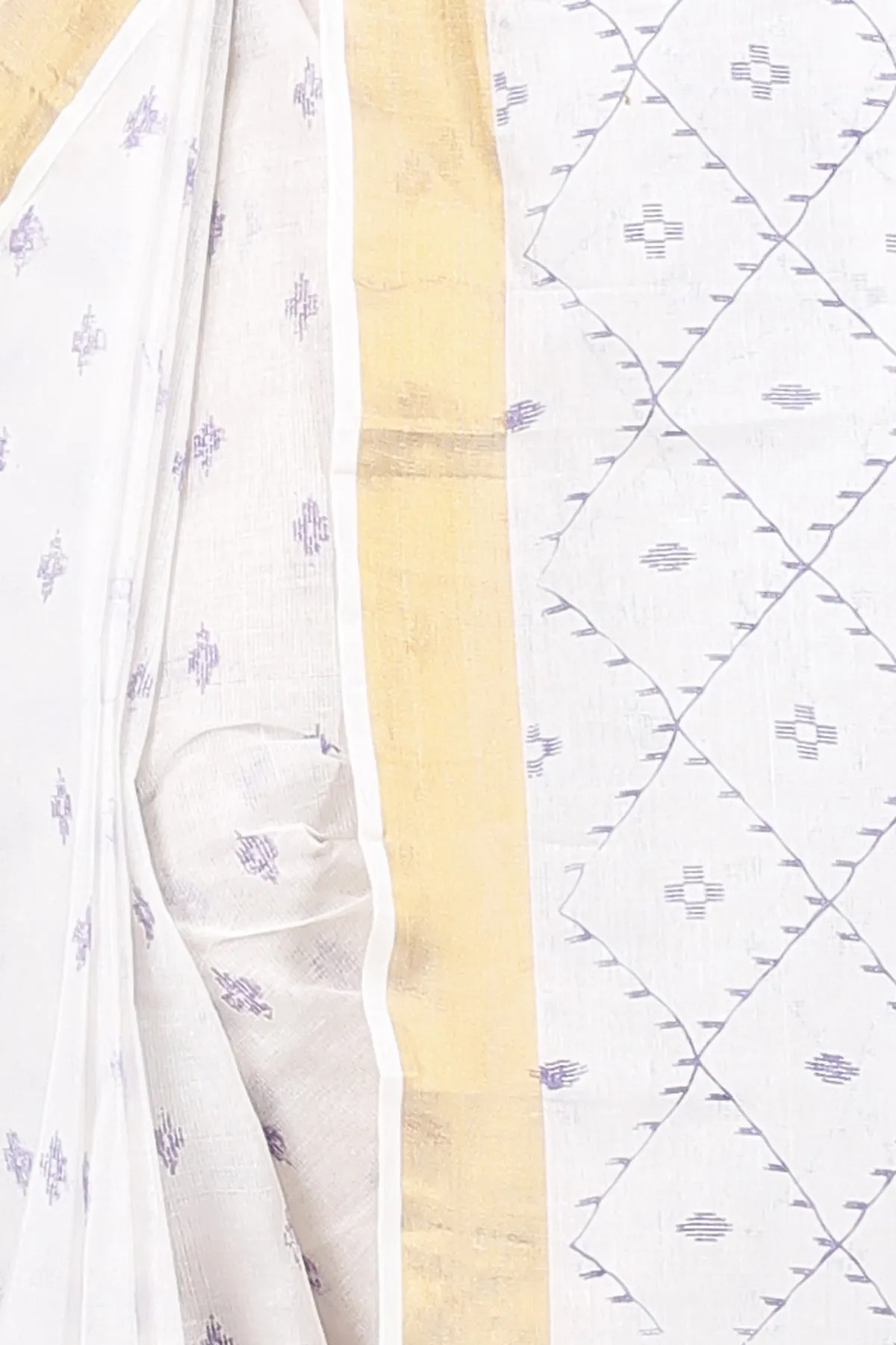 DipDiya Pure Cotton White Purpel Ekant Print Classic Grace Printed Tant Sarees