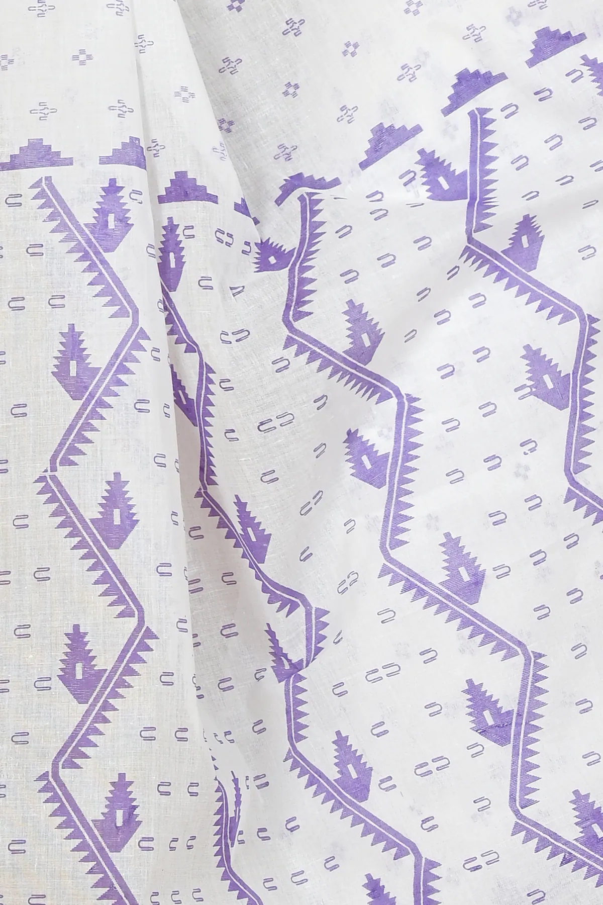 DipDiya Pure Cotton White Purple Ekta Print Crafted by Artisans Printed Tant Sarees
