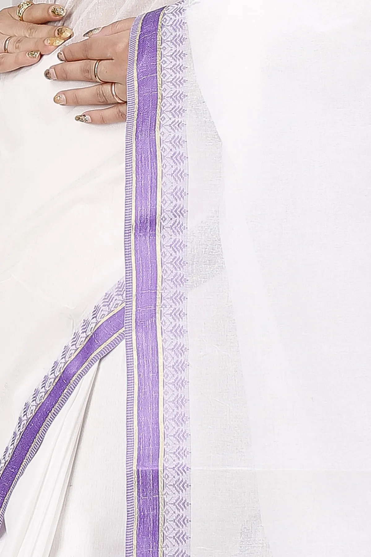 DipDiya Pure Cotton White Purple Subra Timeless Elegance Tant Sarees