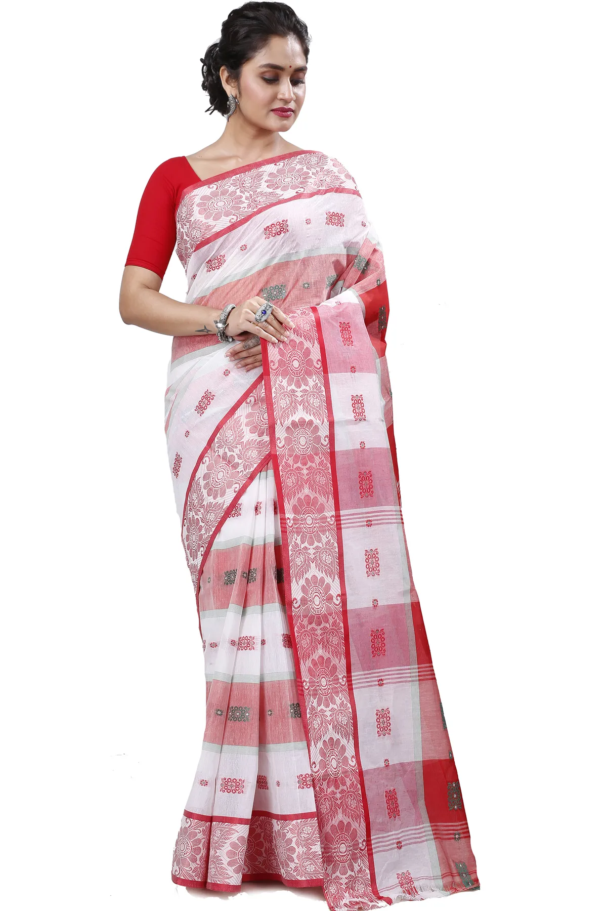 DipDiya Pure Cotton White RajSahi The Bengali Classic Tant Sarees