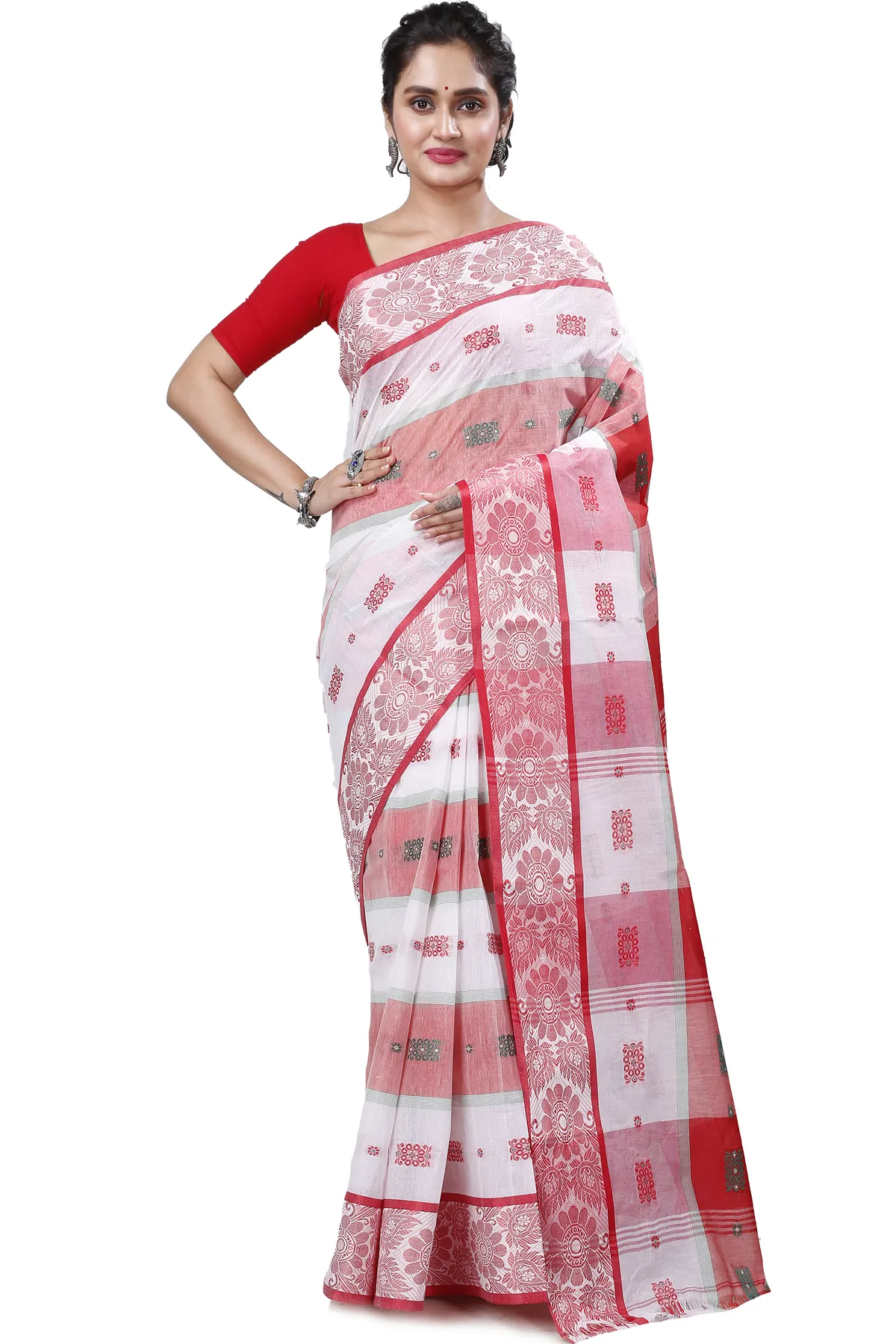 DipDiya Pure Cotton White RajSahi The Bengali Classic Tant Sarees