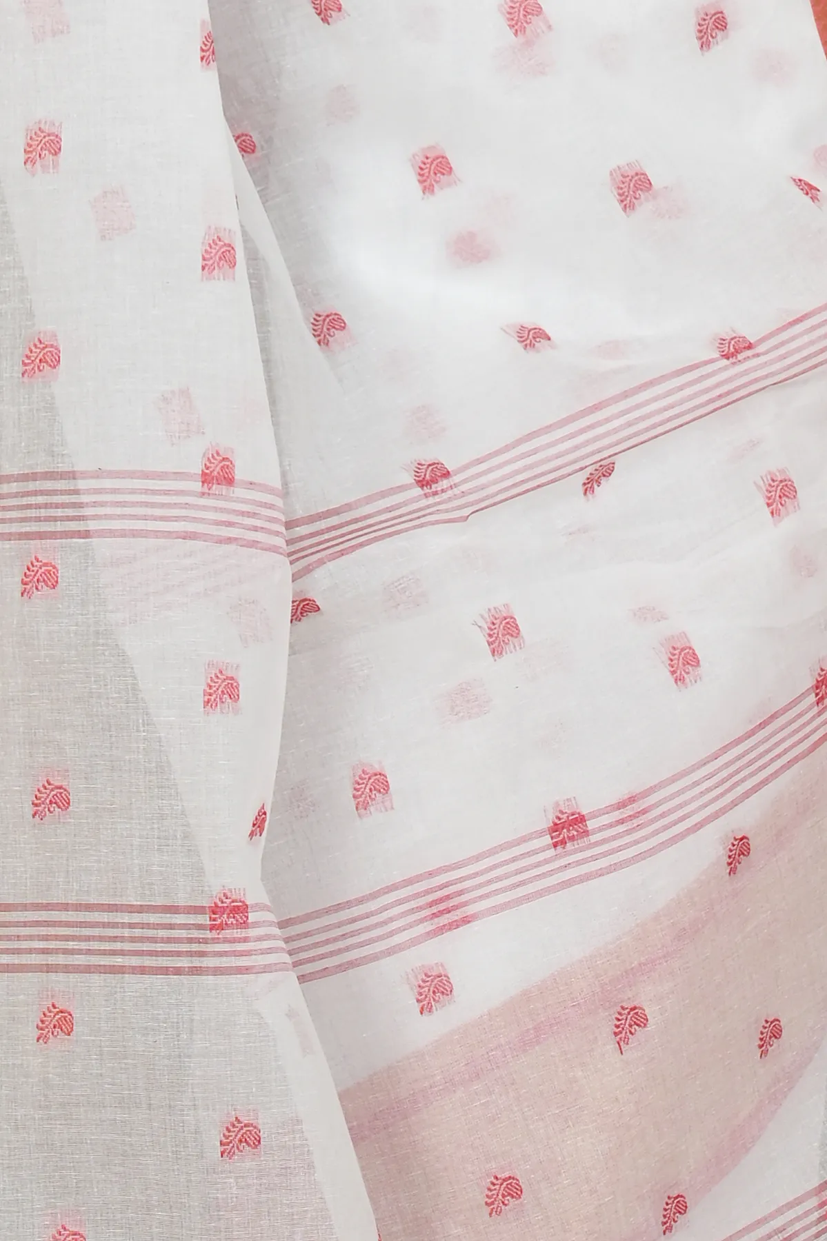 DipDiya Pure Cotton White Red Atula Handcrafted Elegance Tant Sarees
