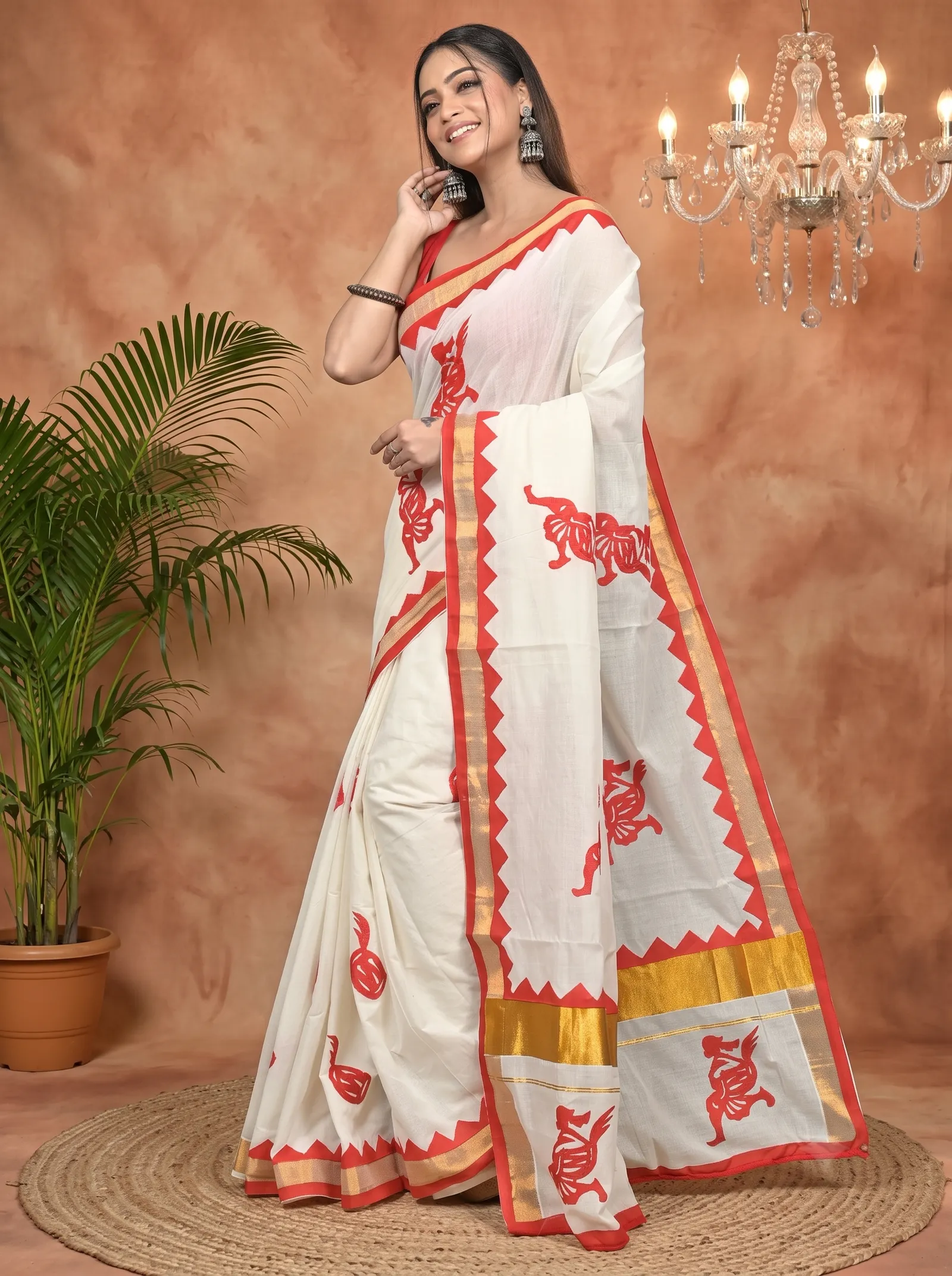 DipDiya Pure Cotton White Red Borma Crafted in Bengal Handloom Sarees