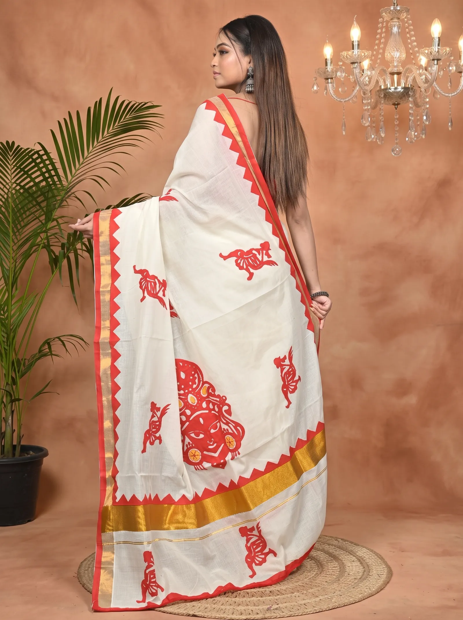 DipDiya Pure Cotton White Red Borma Crafted in Bengal Handloom Sarees
