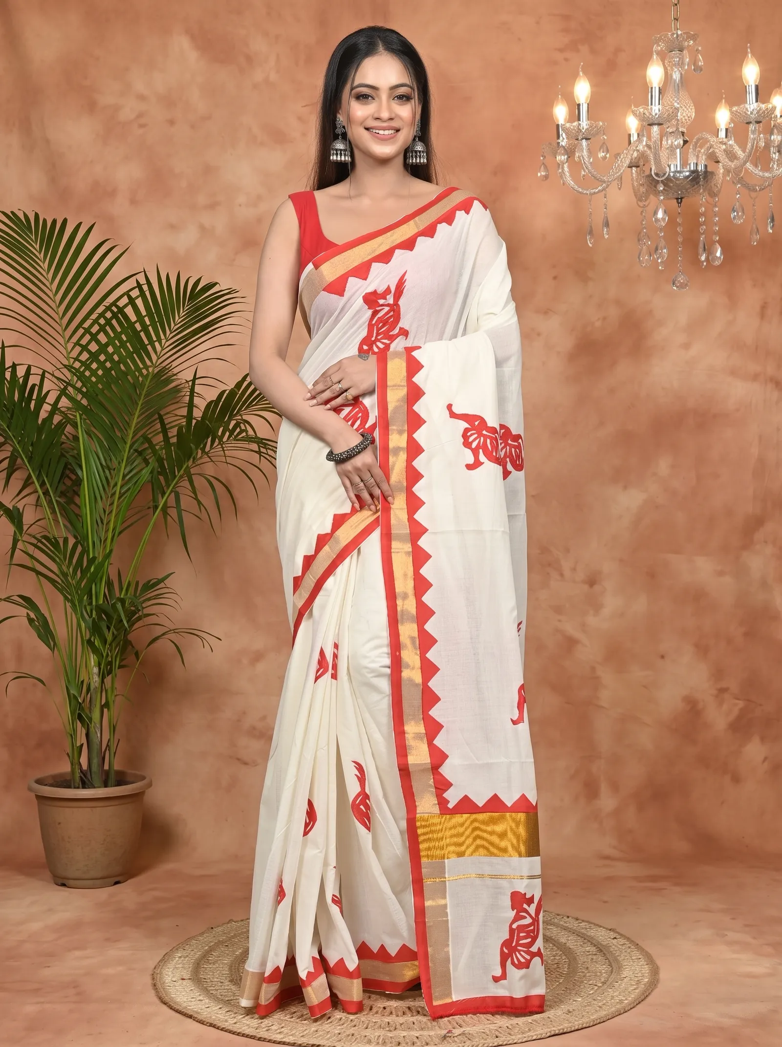 DipDiya Pure Cotton White Red Borma Crafted in Bengal Handloom Sarees