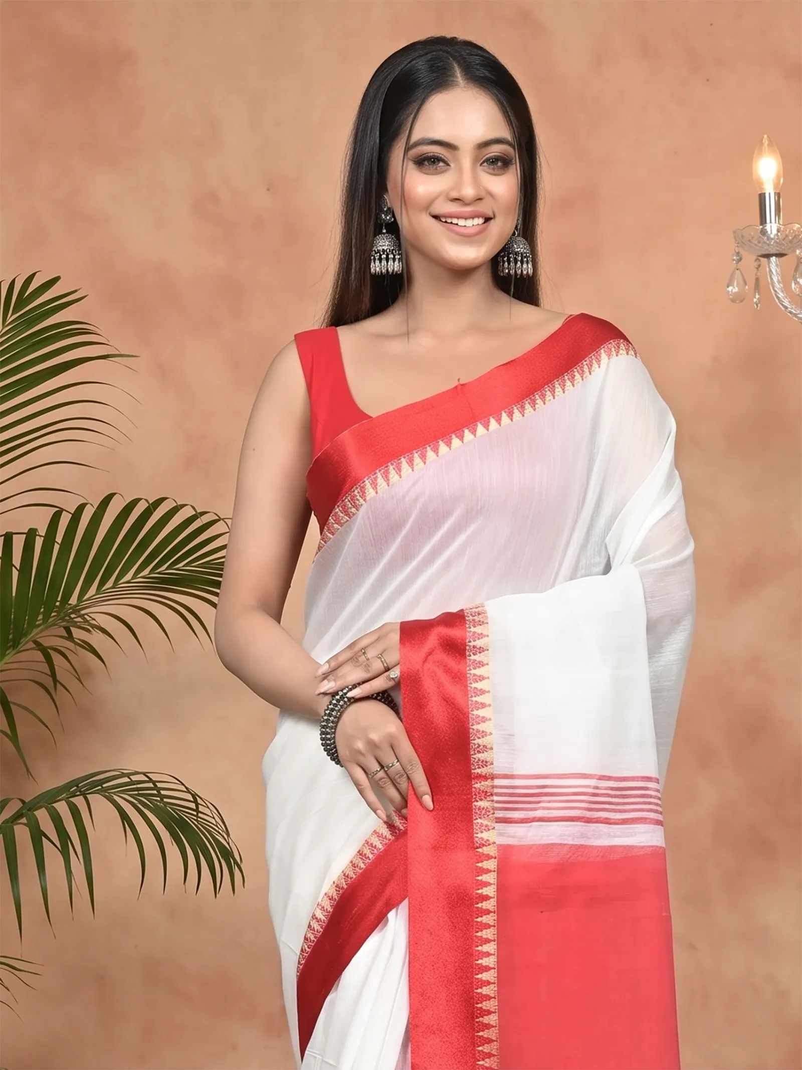DipDiya Pure Cotton White Red Borma Crafted with Soul Handloom Sarees