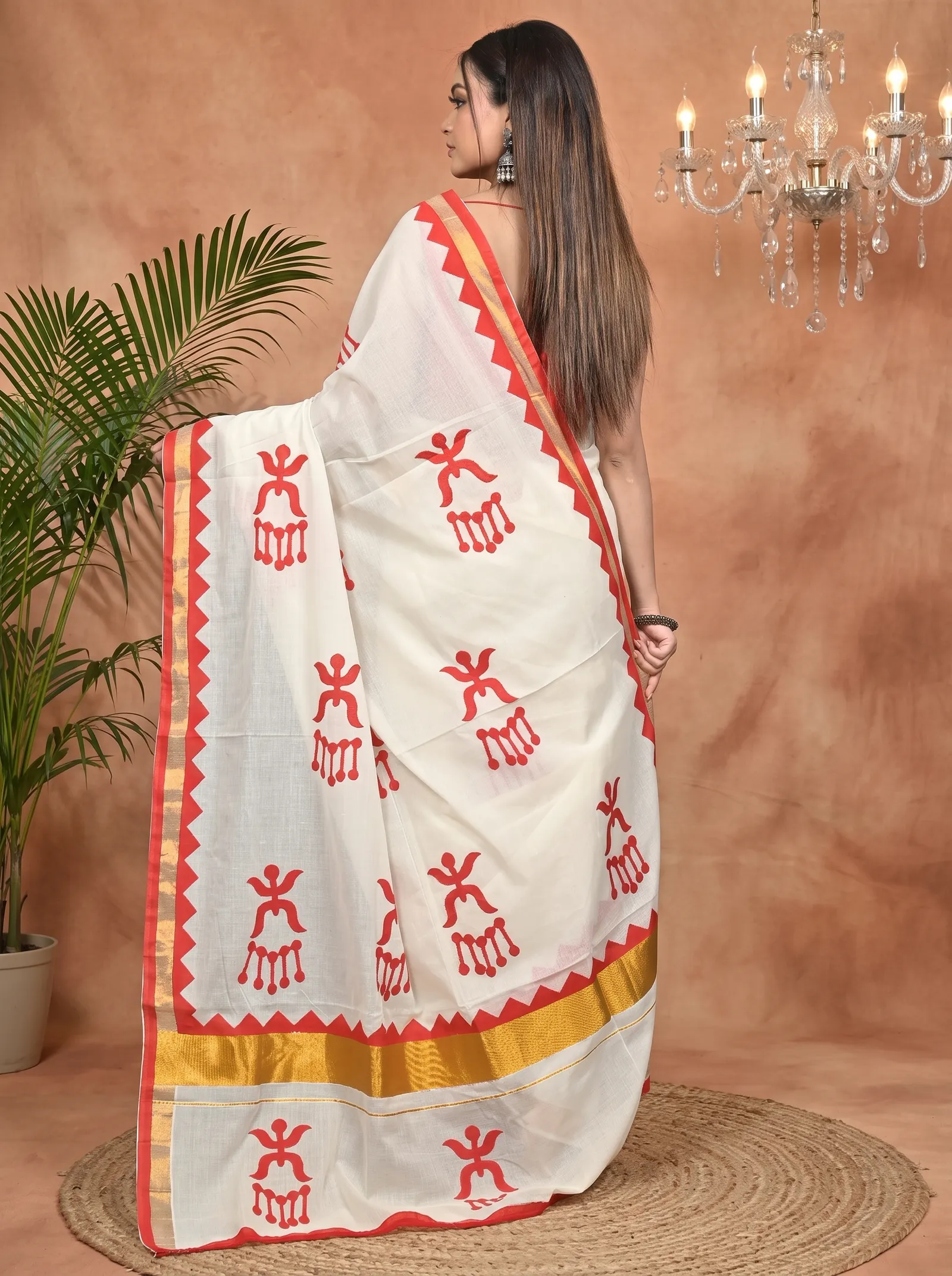 DipDiya Pure Cotton White Red Borma Effortless Tradition Handloom Sarees