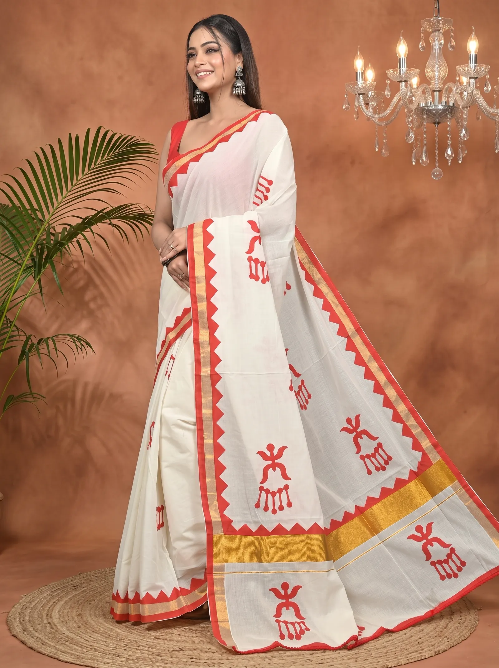 DipDiya Pure Cotton White Red Borma Effortless Tradition Handloom Sarees