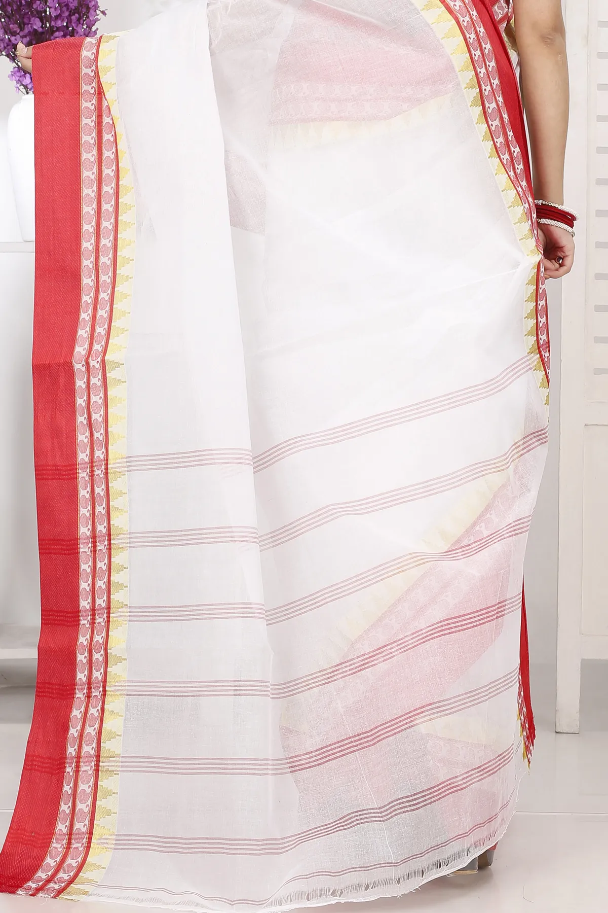 DipDiya Pure Cotton White Red Ethan Rooted in Bengal Tant Sarees