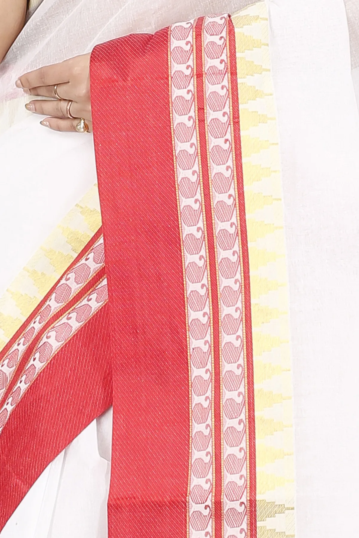 DipDiya Pure Cotton White Red Ethan Rooted in Bengal Tant Sarees