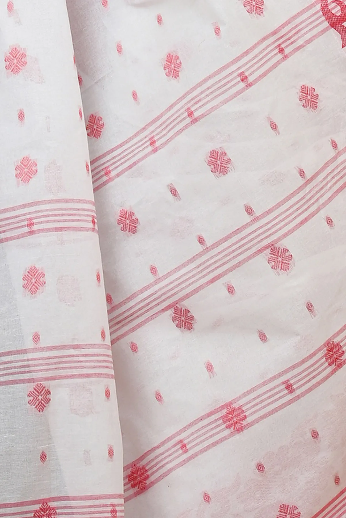 DipDiya Pure Cotton White Red Heruka Effortless Tradition Tant Sarees