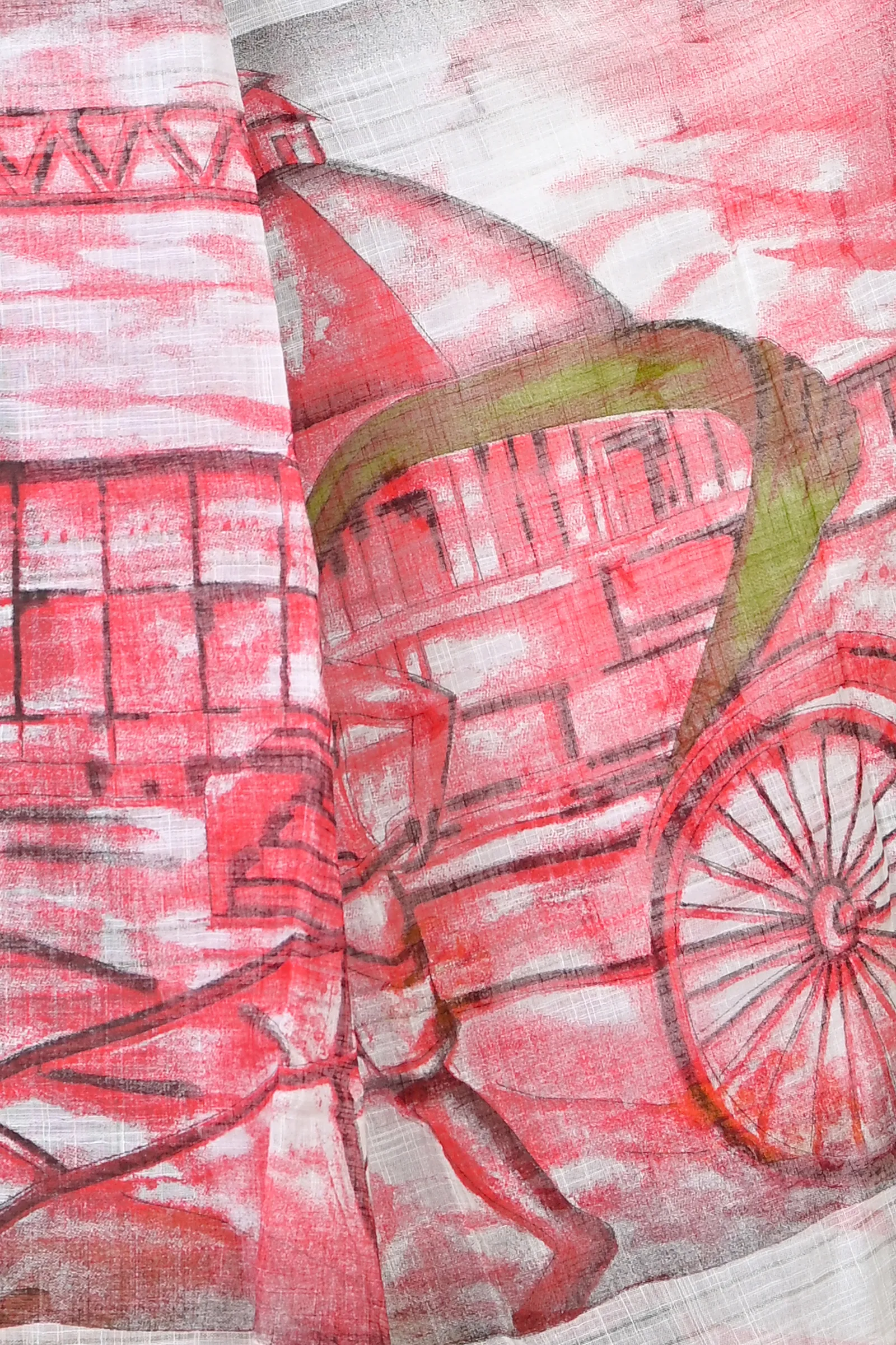 DipDiya Pure Cotton White Red Soher Handcrafted Elegance Printed Handloom Sarees