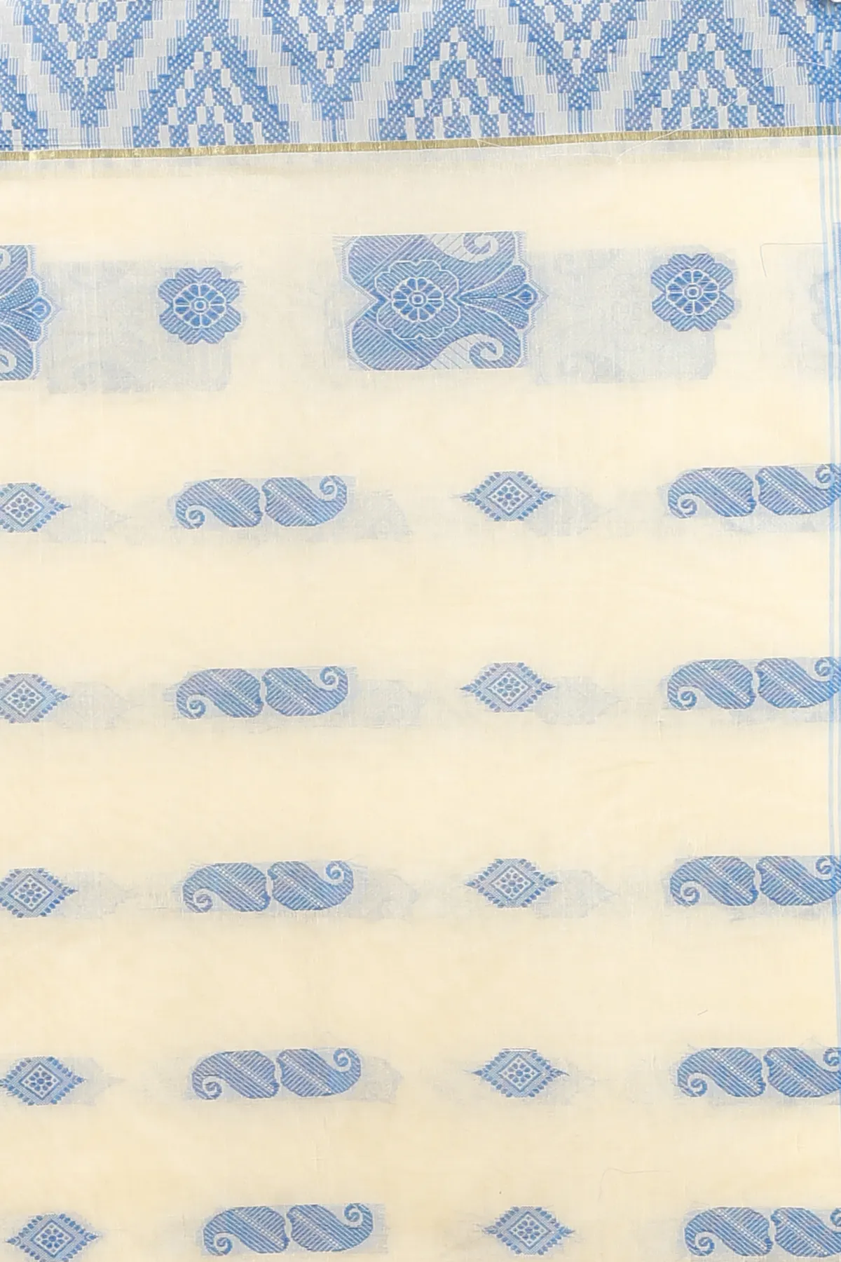 DipDiya Pure Cotton White Sky Blue Gargi Crafted by Artisans Tant Sarees