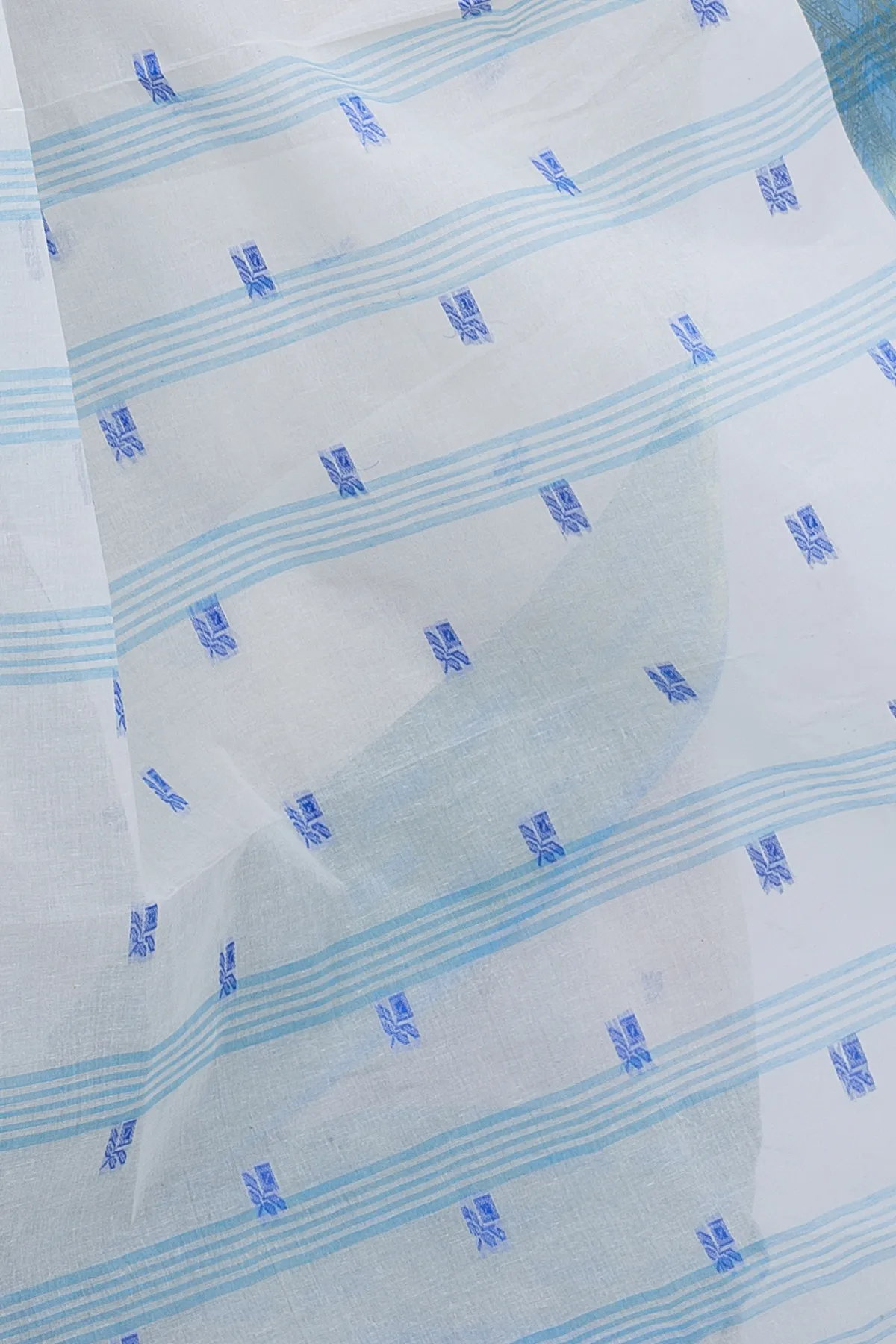 DipDiya Pure Cotton White Sky SqureButi Woven by Hand Tant Sarees