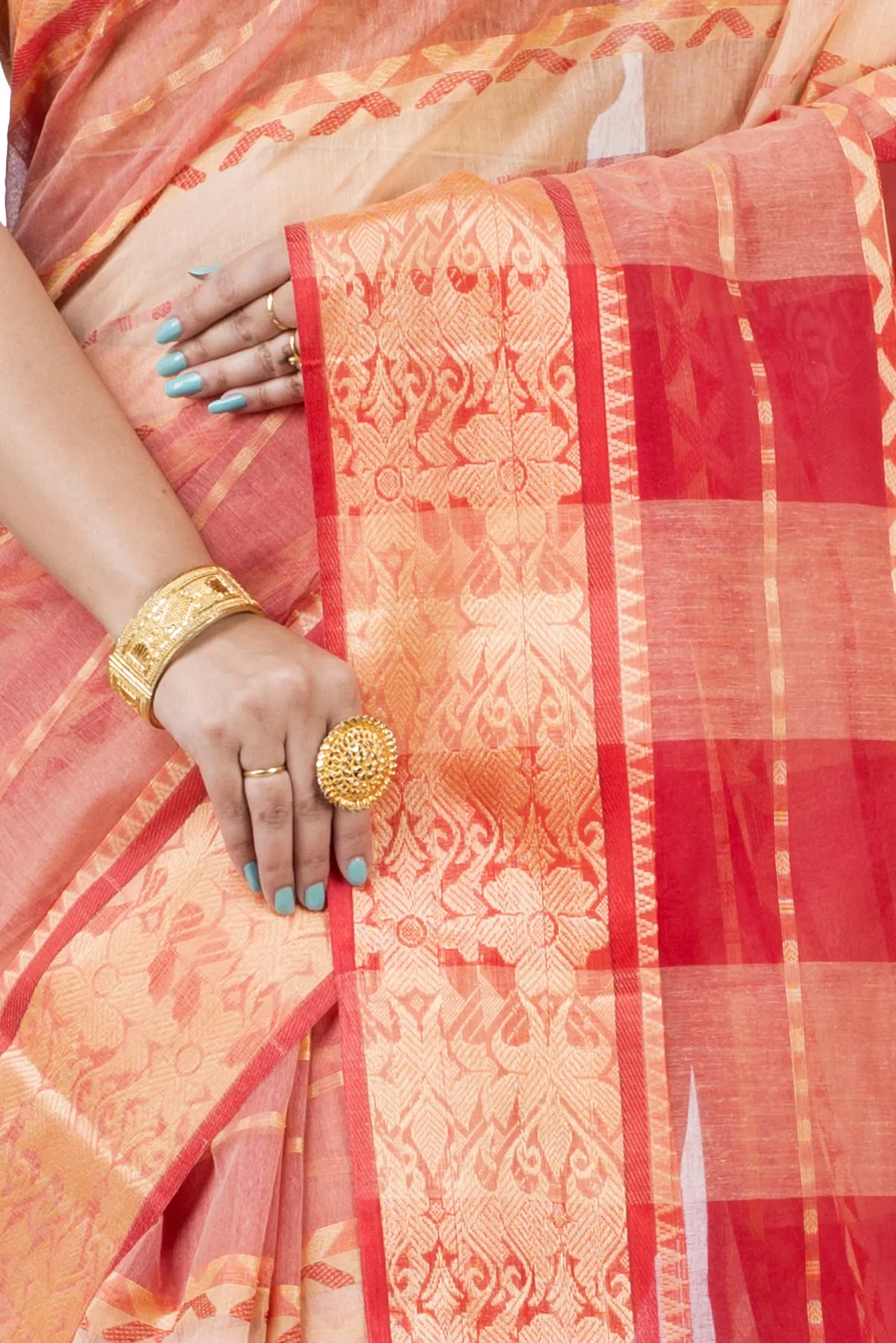 DipDiya Pure Cotton White SonaJhuri Desiging Grace of Bengal Tant Sarees