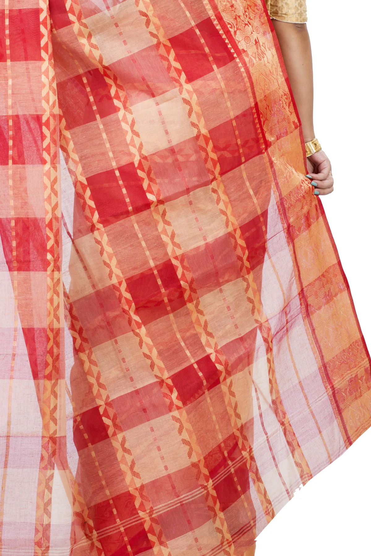 DipDiya Pure Cotton White SonaJhuri Desiging Grace of Bengal Tant Sarees