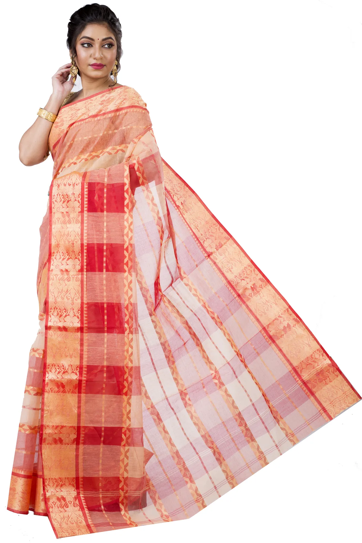 DipDiya Pure Cotton White SonaJhuri Desiging Grace of Bengal Tant Sarees