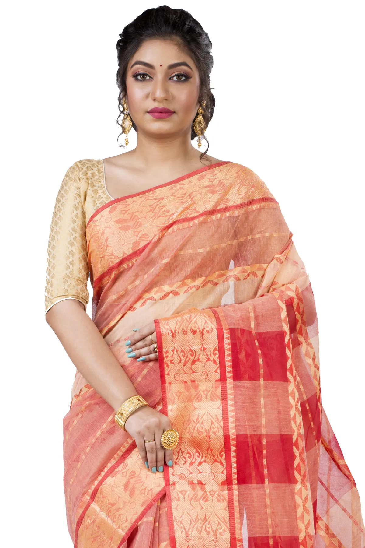DipDiya Pure Cotton White SonaJhuri Desiging Grace of Bengal Tant Sarees