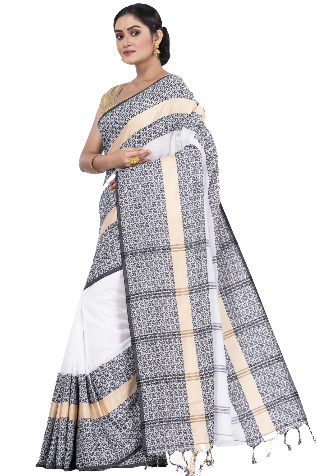 DipDiya Pure Cotton White Souraovi Hand Threads of Tradition Handloom Sarees