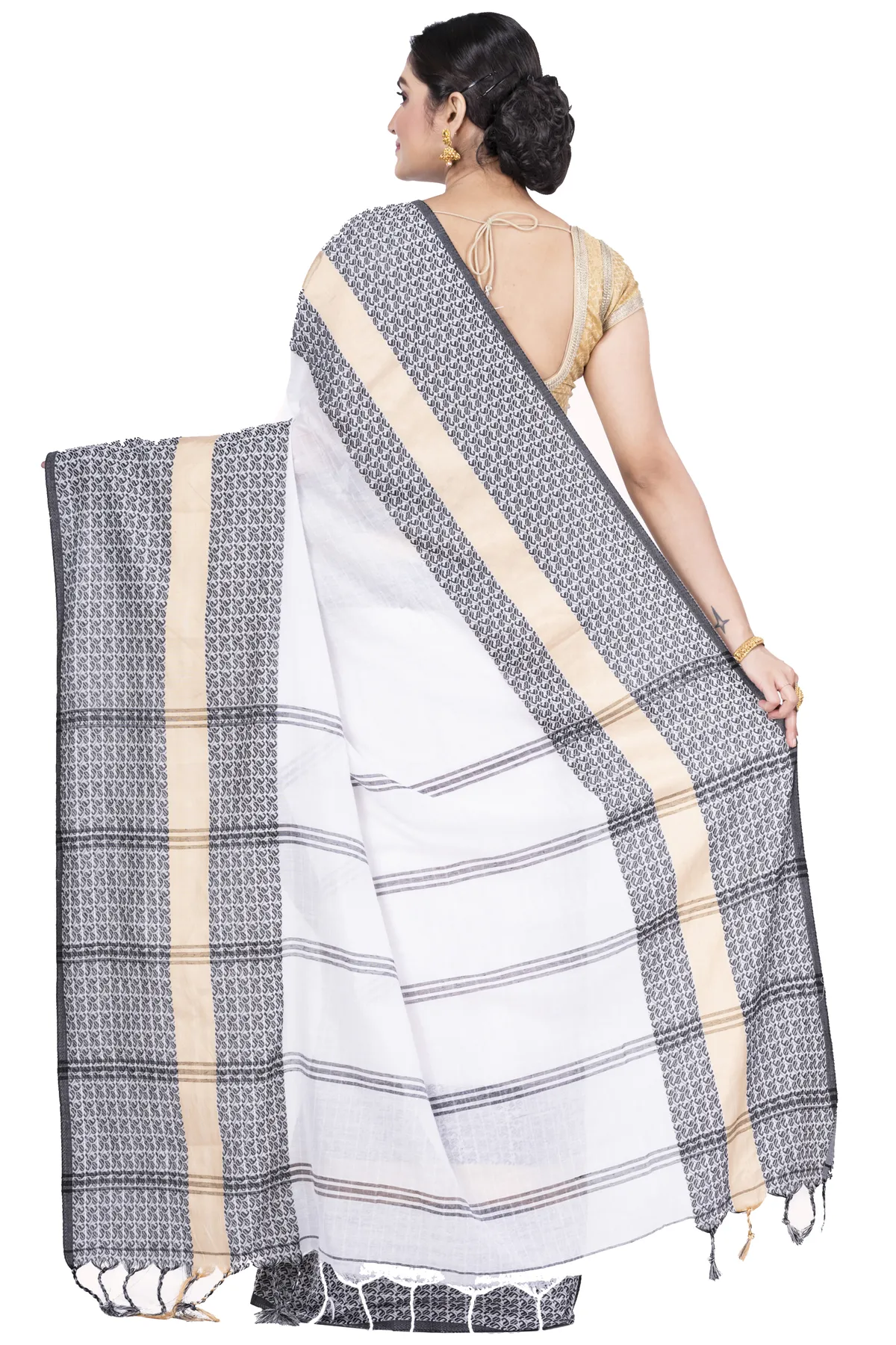 DipDiya Pure Cotton White Souraovi Hand Threads of Tradition Handloom Sarees