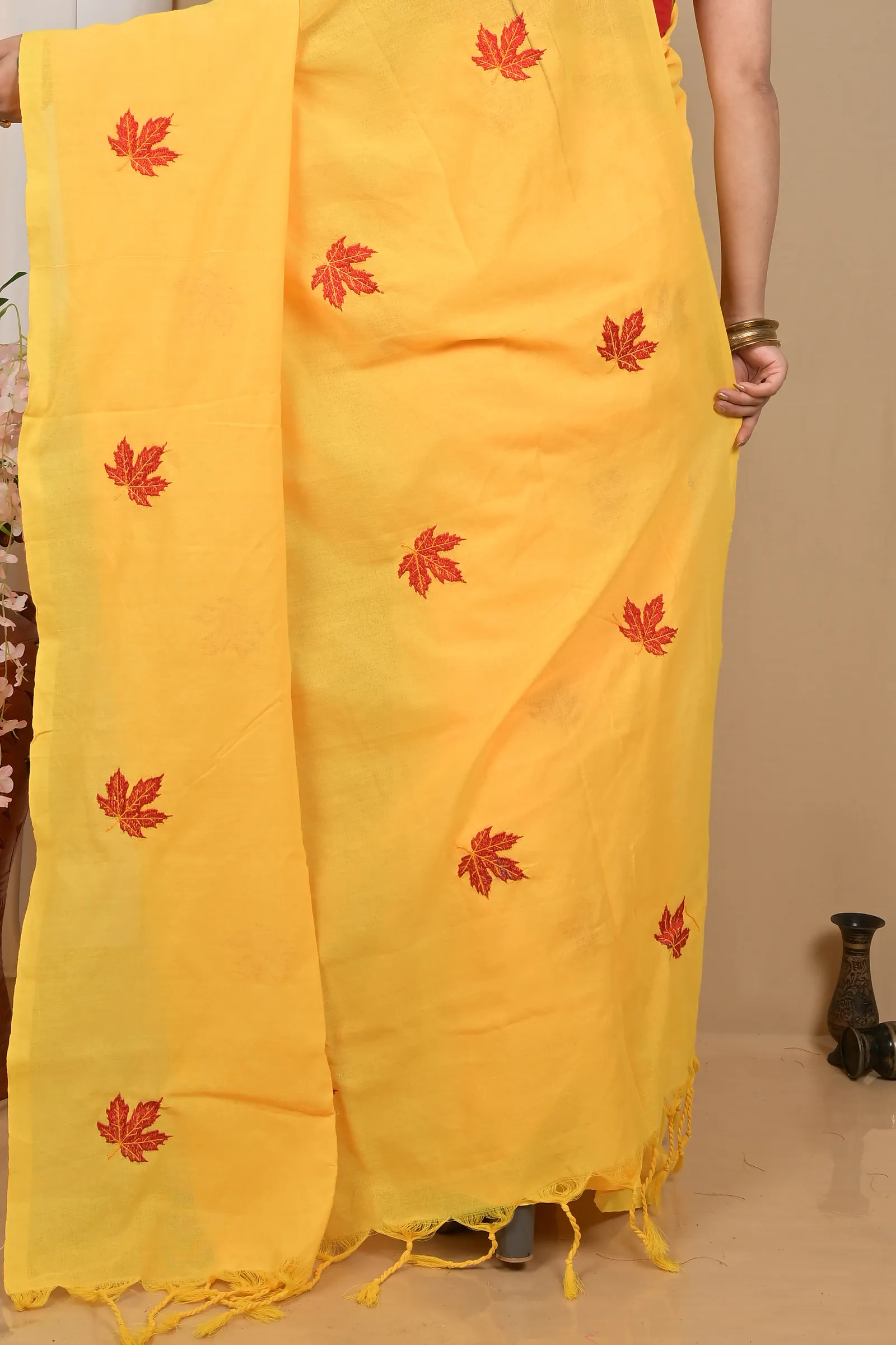 DipDiya Pure Cotton Yellow Achrun Loom to Love Embroidery Handloom sarees