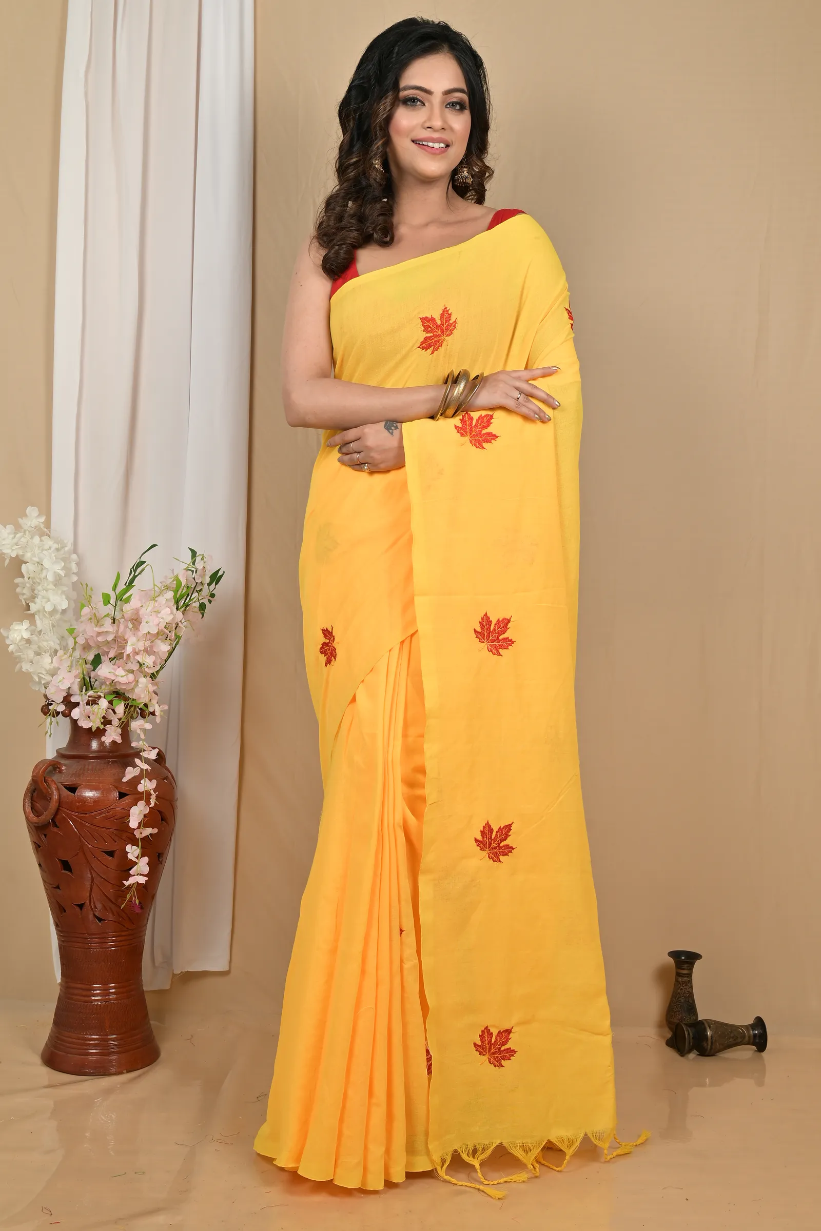 DipDiya Pure Cotton Yellow Achrun Loom to Love Embroidery Handloom sarees