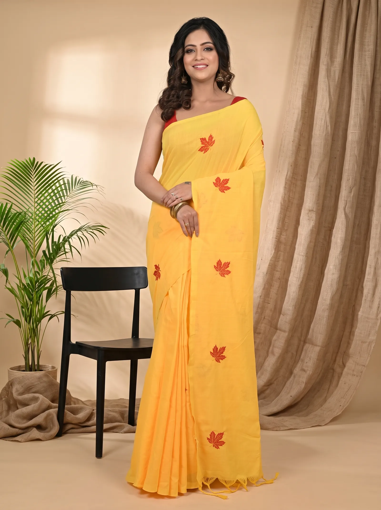 DipDiya Pure Cotton Yellow Achrun Loom to Love Embroidery Handloom sarees