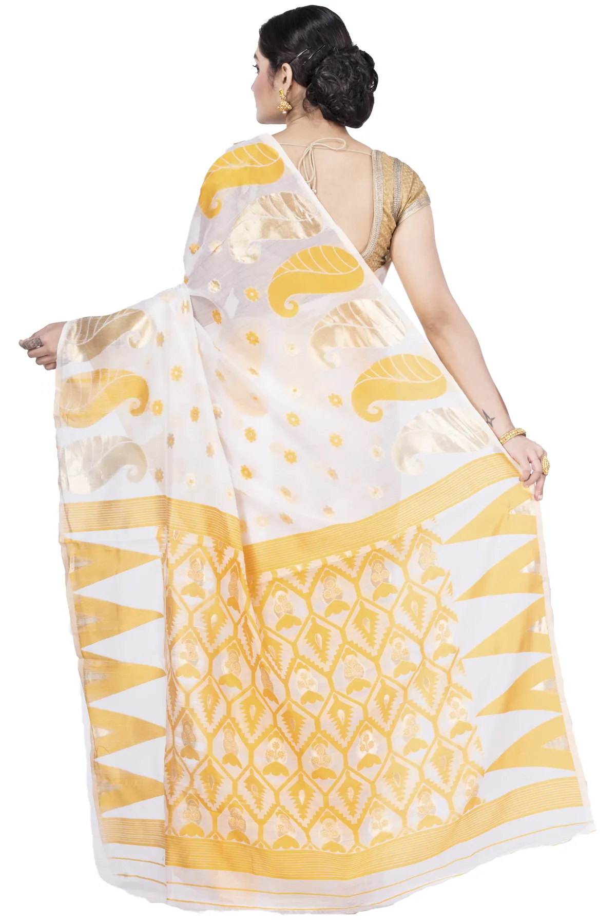DipDiya Pure Cotton Yellow Amachal Jmdni Elegant by Tradition Jamdani Sarees