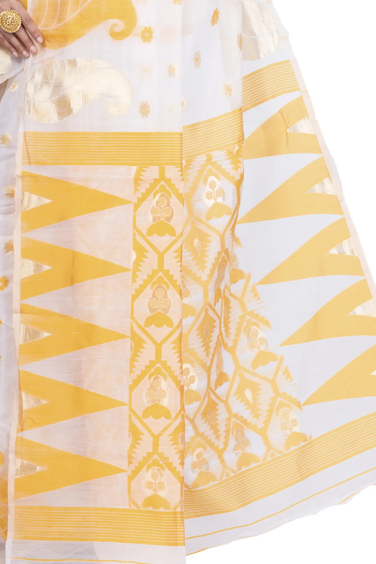 DipDiya Pure Cotton Yellow Amachal Jmdni Elegant by Tradition Jamdani Sarees