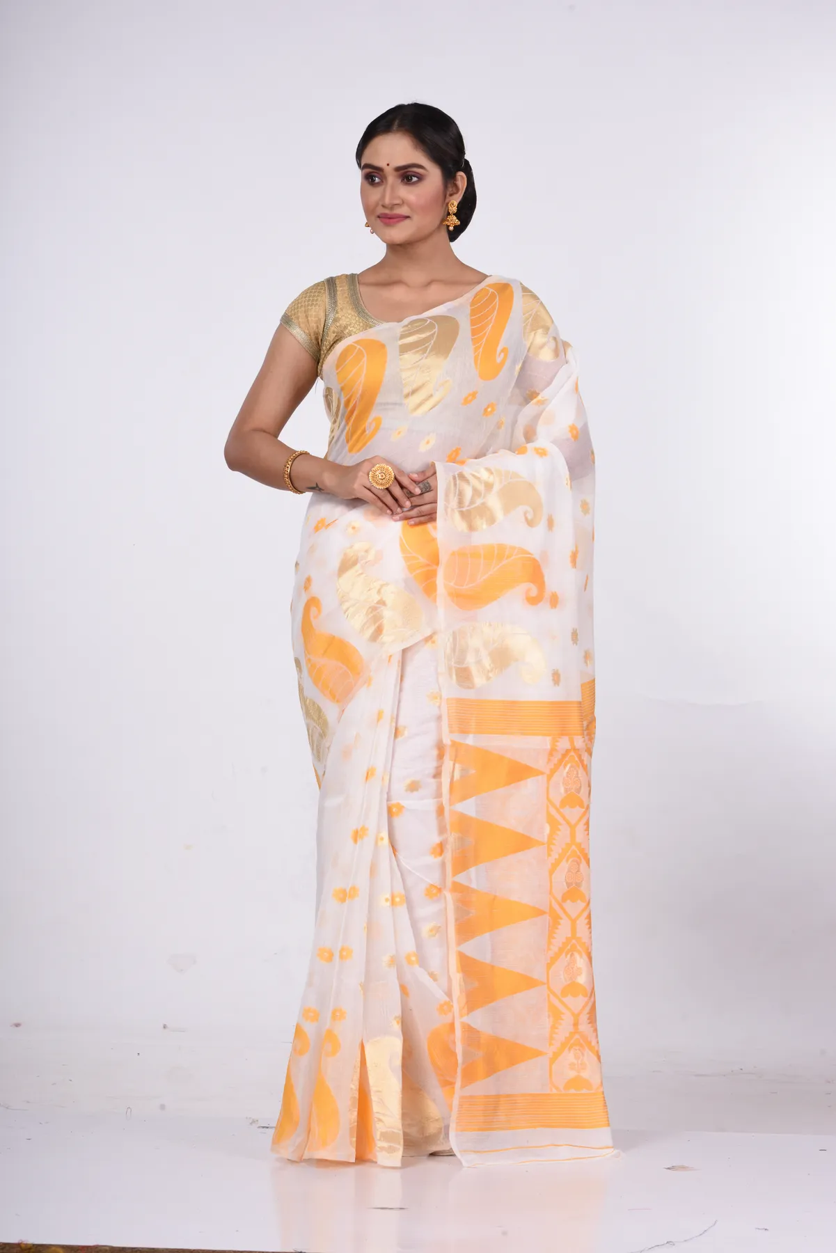 DipDiya Pure Cotton Yellow Amachal Jmdni Elegant by Tradition Jamdani Sarees