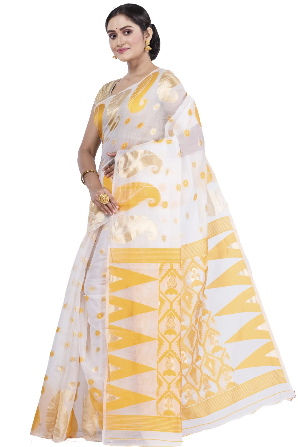 DipDiya Pure Cotton Yellow Amachal Jmdni Elegant by Tradition Jamdani Sarees