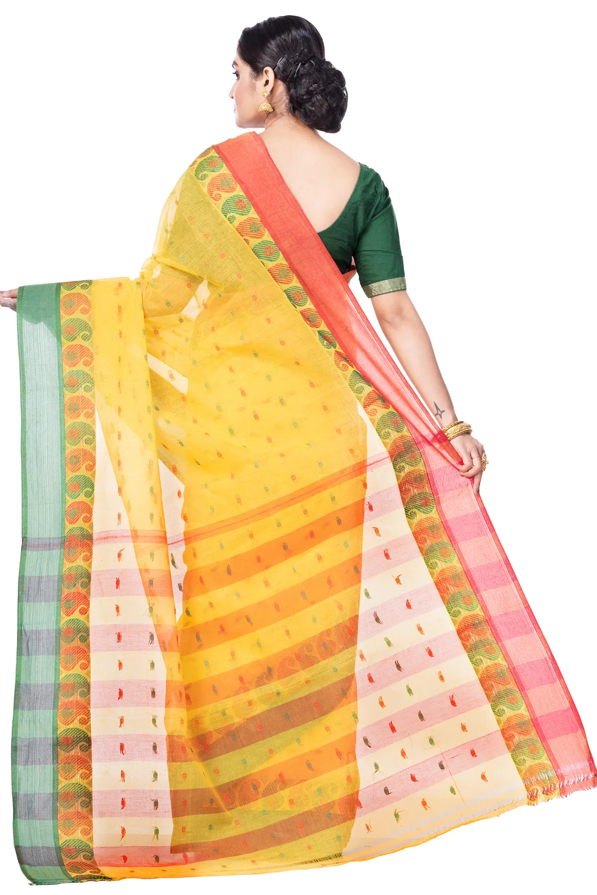 DipDiya Pure Cotton Yellow Amkolka Par Elegance in Every Weave Tant Sarees