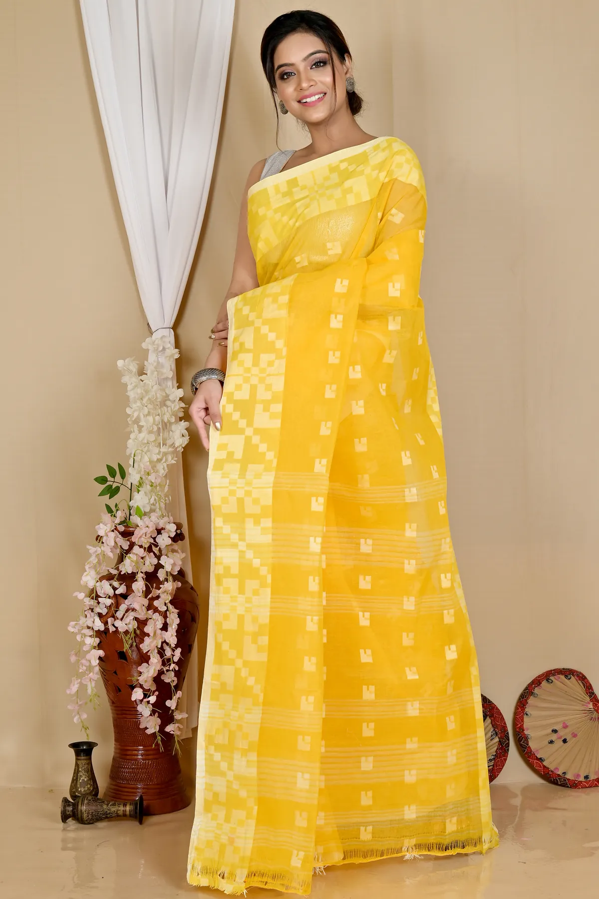 DipDiya Pure Cotton Yellow Aptuk Timeless Elegance Tant Sarees